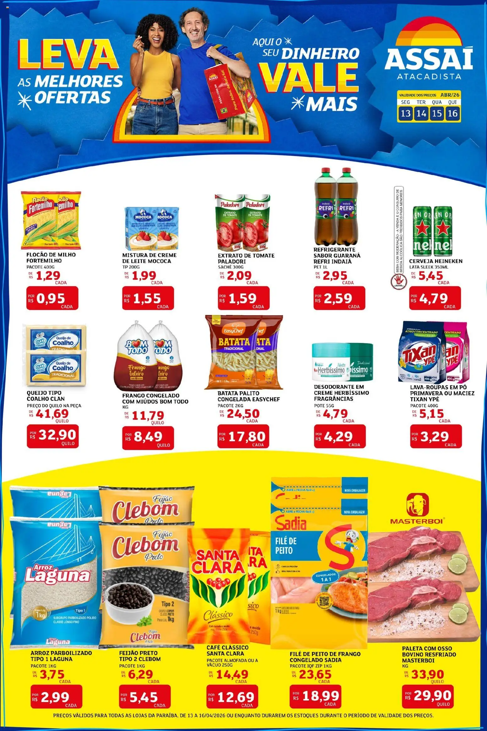 Assaí Atacadista Folheto - válido de 13.04.2026 | Página: 1 | Produtos: Feijão, Arroz, Cerveja Heineken, Frango