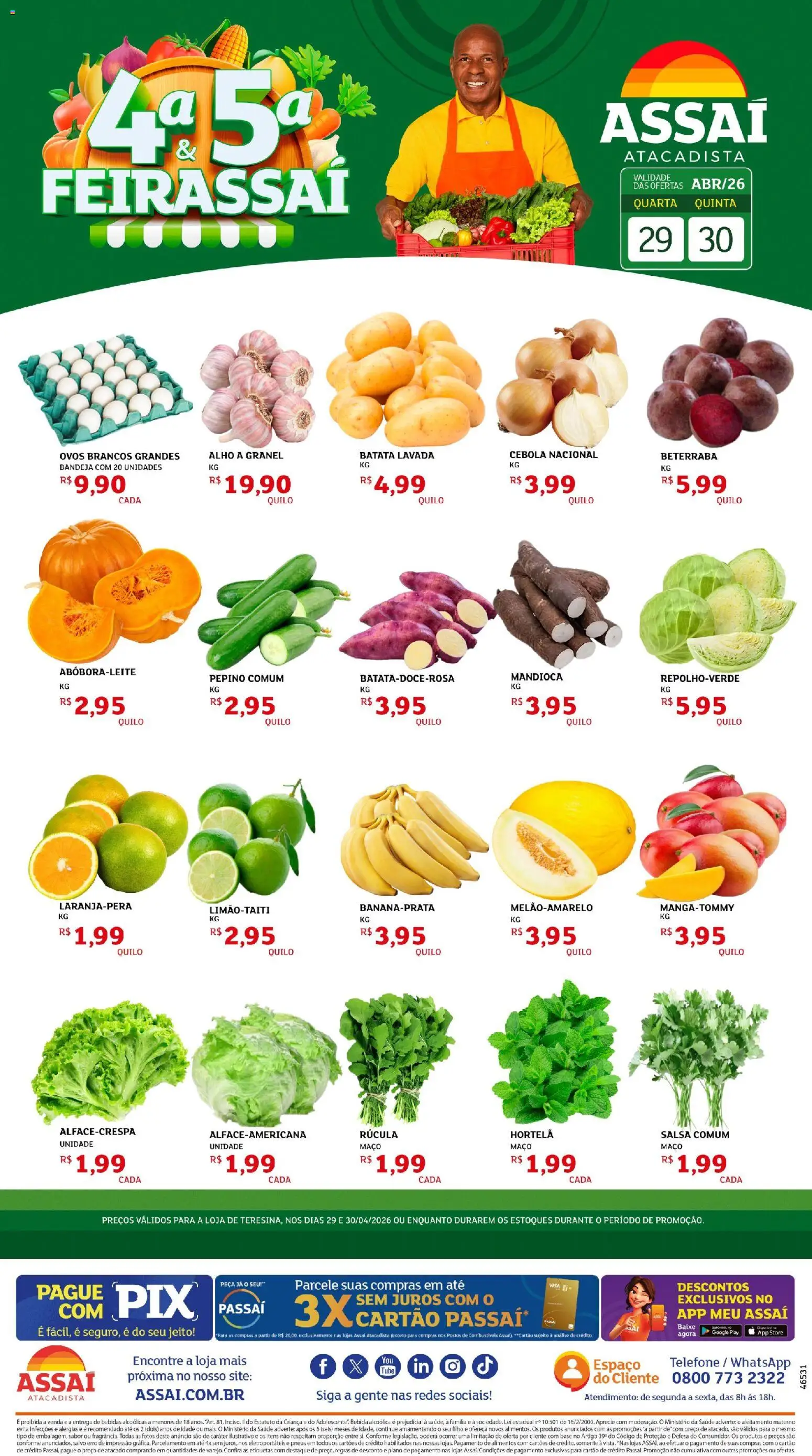 Assaí Atacadista Folheto - válido de 29.04.2026 | Página: 1 | Produtos: Cebola, Hortelã, Base, Bandeja