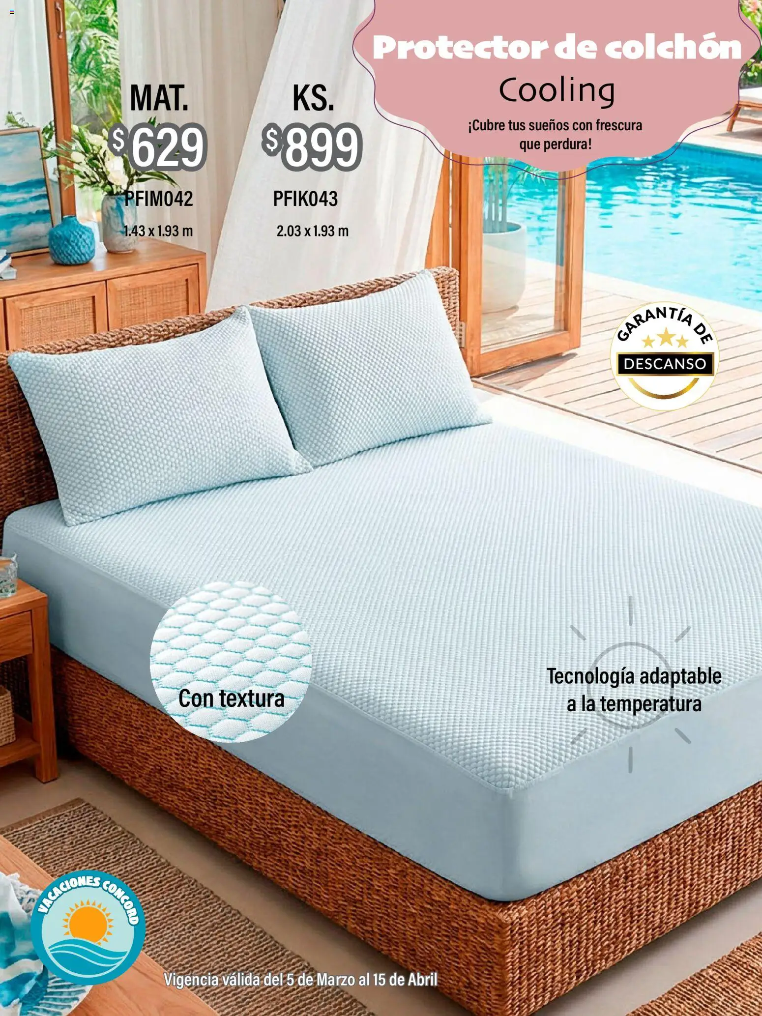 Nuevas ofertas de Colchas Concord válidas en toda la República Mexicana desde el 05.03.2026. ¡Encuentra las mejores ofertas en Colchas Concord catálogo Vacaciones! | Página: 32 | Productos: Colchón