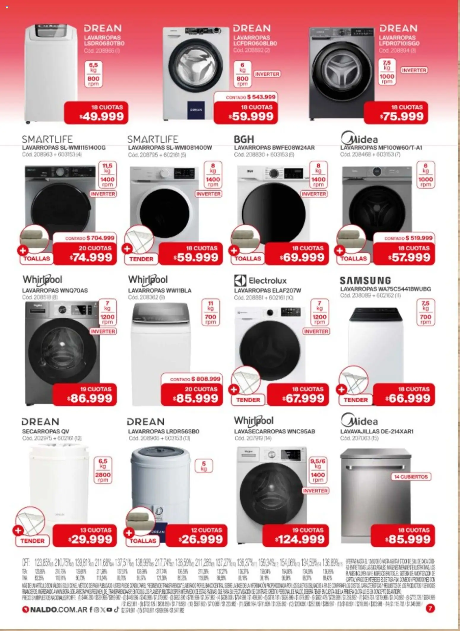 Naldo catálogo │ válido desde el 02.03.2026 | Página: 7 | Productos: Lavavajillas, Toallas, Tender, Lavarropas