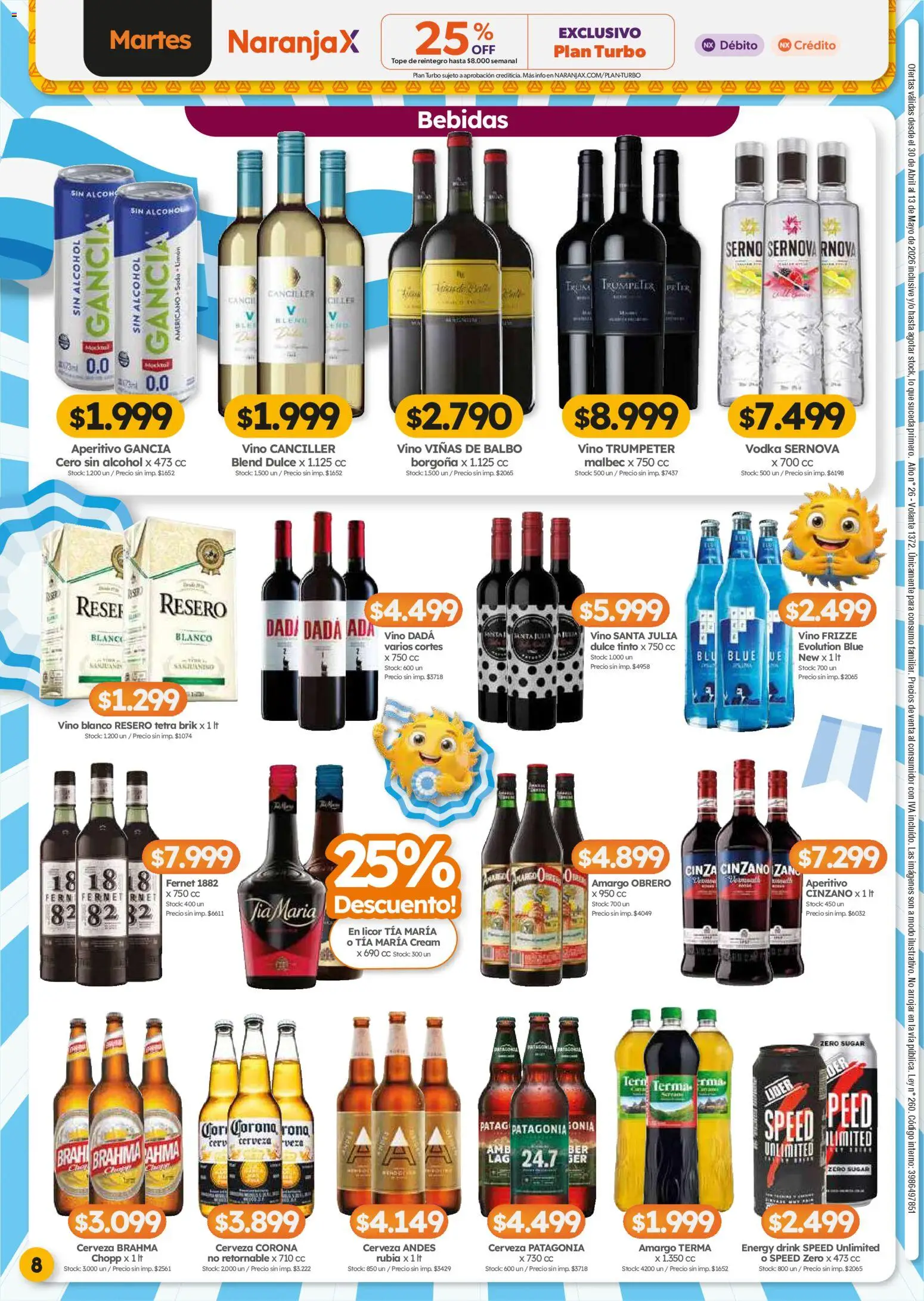 Cordiez ofertas │ válido desde el 30.04.2026 | Página: 8 | Productos: Fernet, Limón, Vino, Cerveza