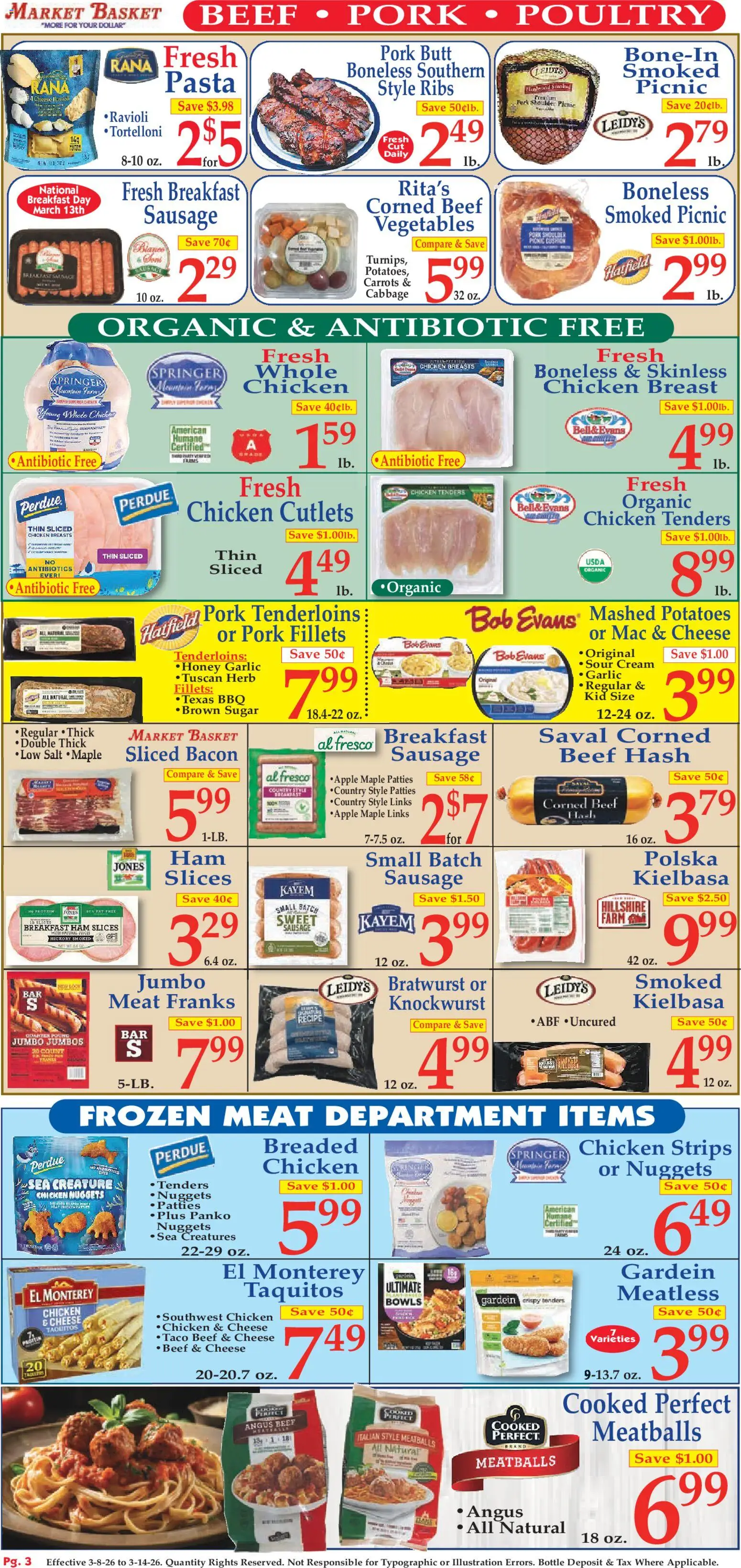 Market Basket Ad - valid from 08.03.2026 | Page: 3 | Products: Pork, Sour cream, Beef, Garlic