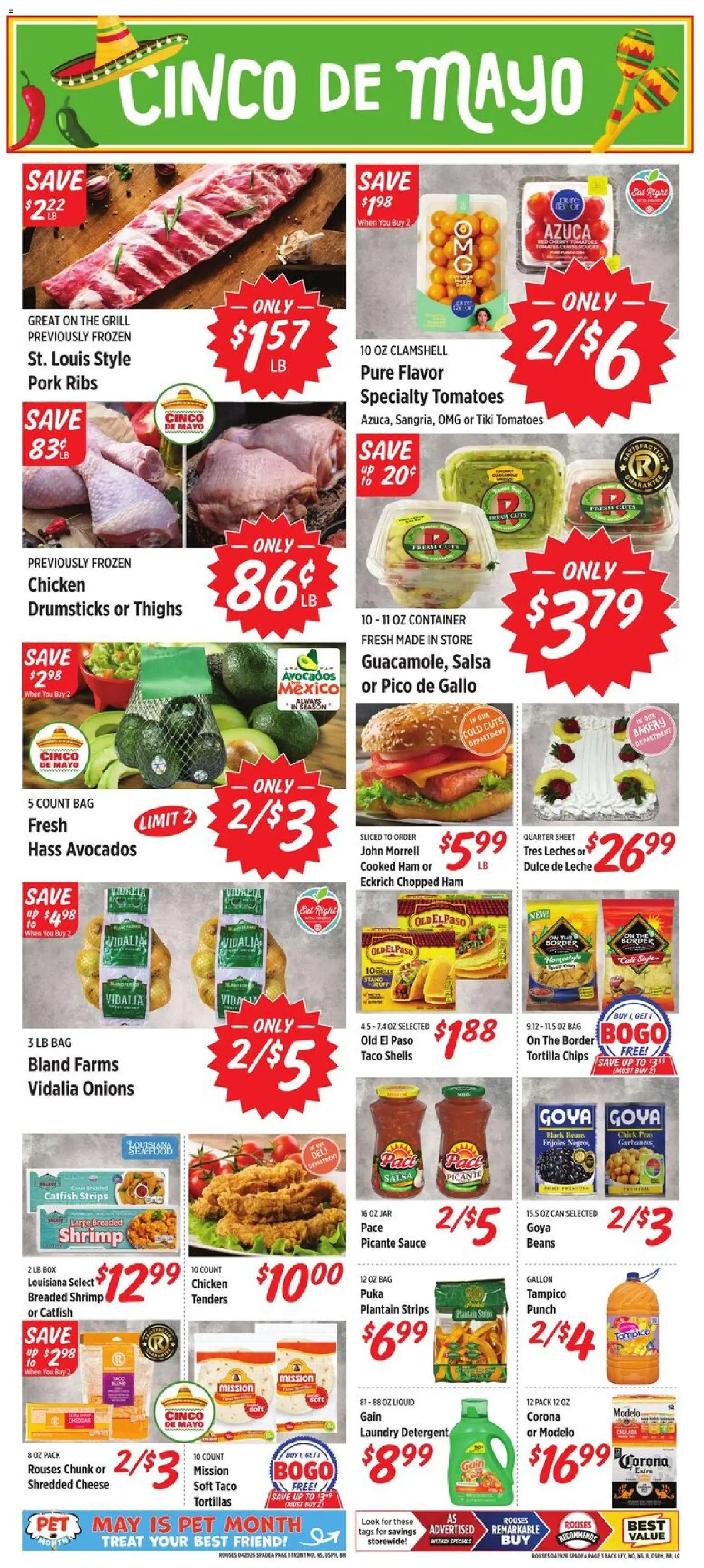 Rouses Weekly Ad - LA - valid from 29.04.2026 | Page: 2 | Products: Cheese, Ham, Pork, Sheet