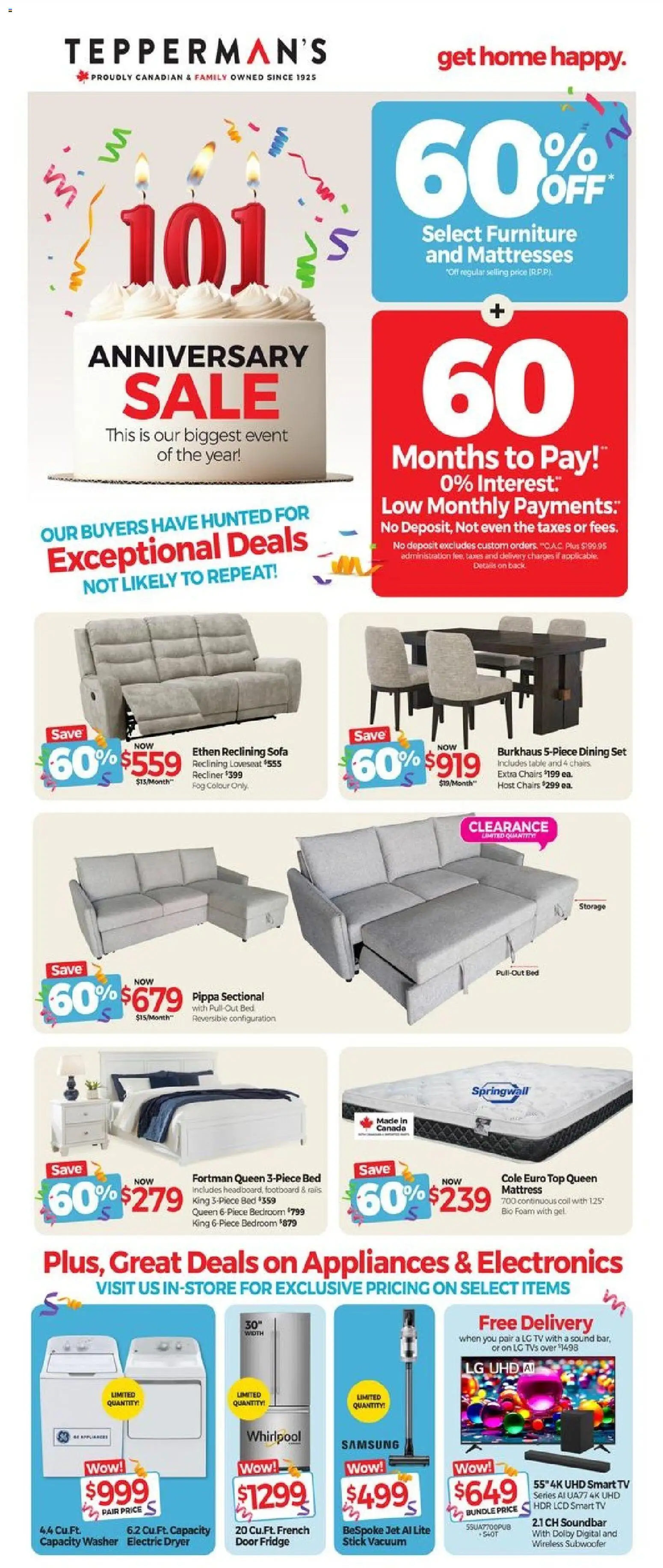 Tepperman's flyer valid from 06.03.2026 | Page: 1 | Products: Tv, Dryer, Mattress, Table
