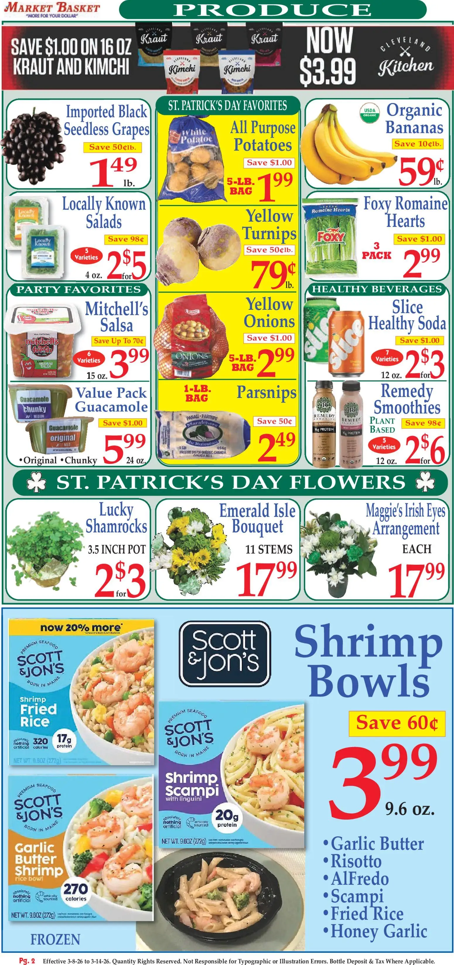 Market Basket Ad - valid from 08.03.2026 | Page: 2 | Products: Romaine, Potatoes, Grapes, Bag