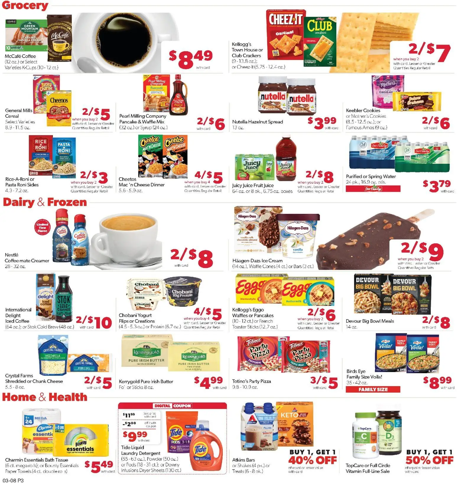 Family Fare Weekly Ad - valid from 08.03.2026 | Page: 3 | Products: Yogurt, Juice, Cookies, Water