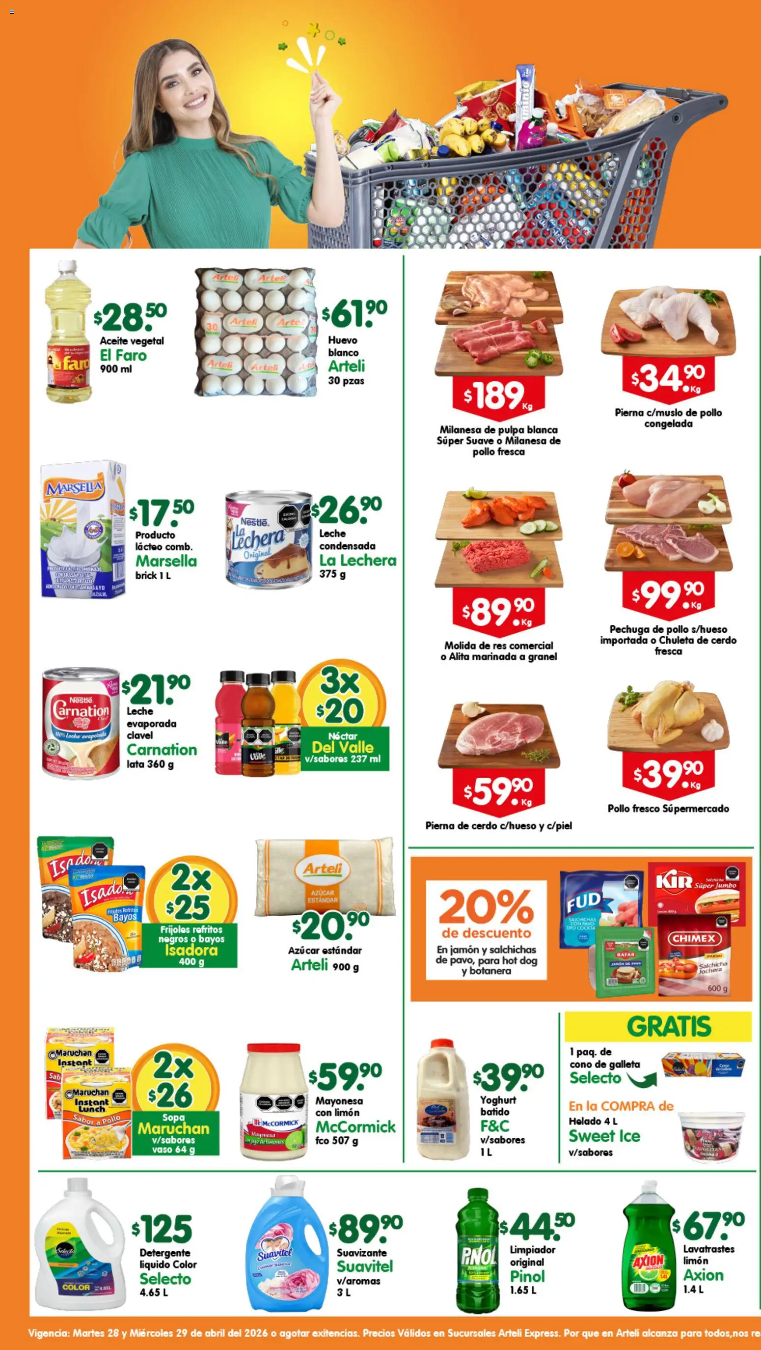 Nuevas ofertas de Arteli válidas en toda la República Mexicana desde el 28.04.2026. ¡Encuentra las mejores ofertas en Arteli folleto Express! | Página: 1 | Productos: Pollo, Azúcar, Sopa, Res