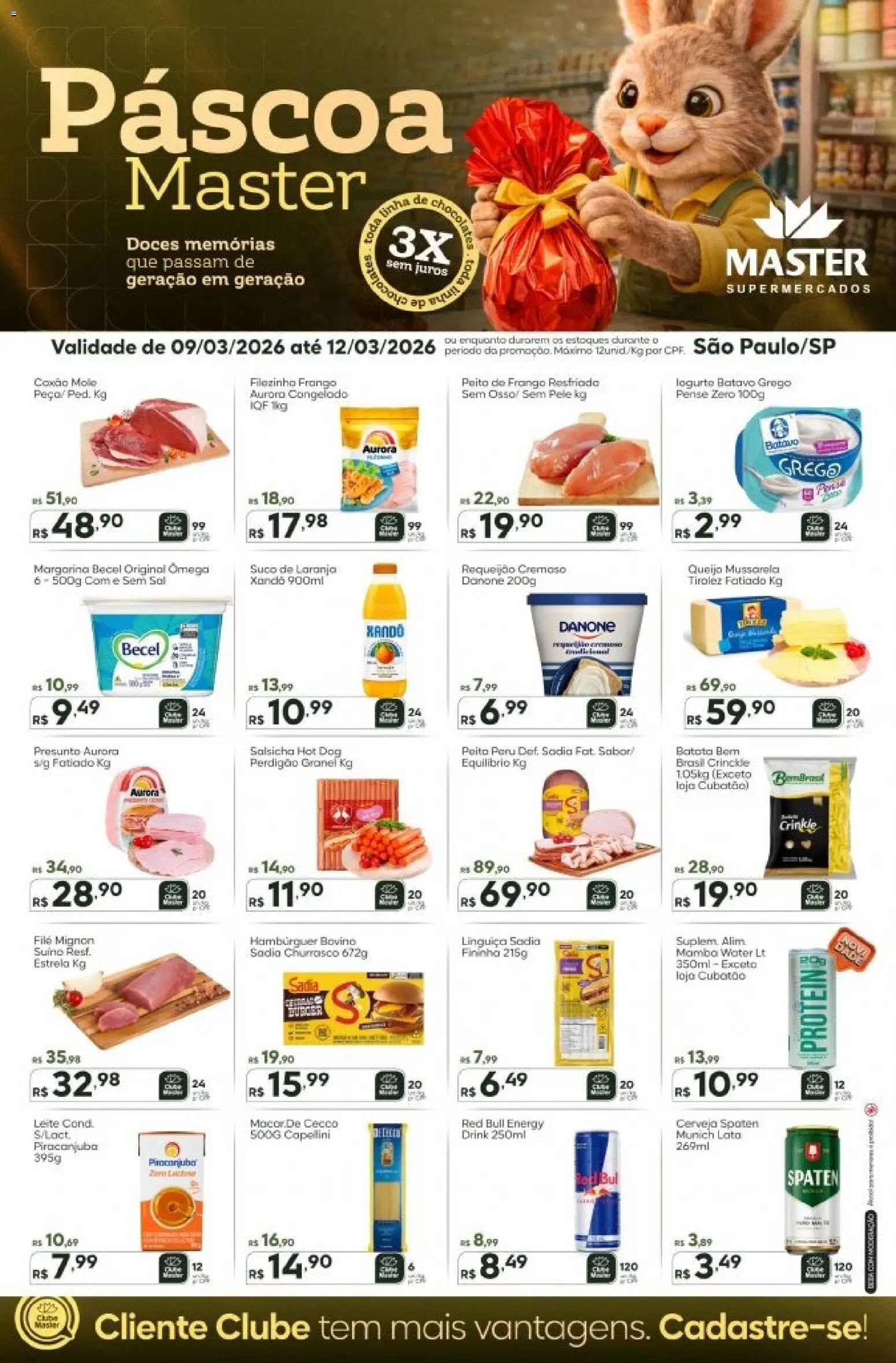 Master Folheto - válido de 09.03.2026 | Página: 1 | Produtos: Salsicha, Queijo, Cerveja, Mussarela