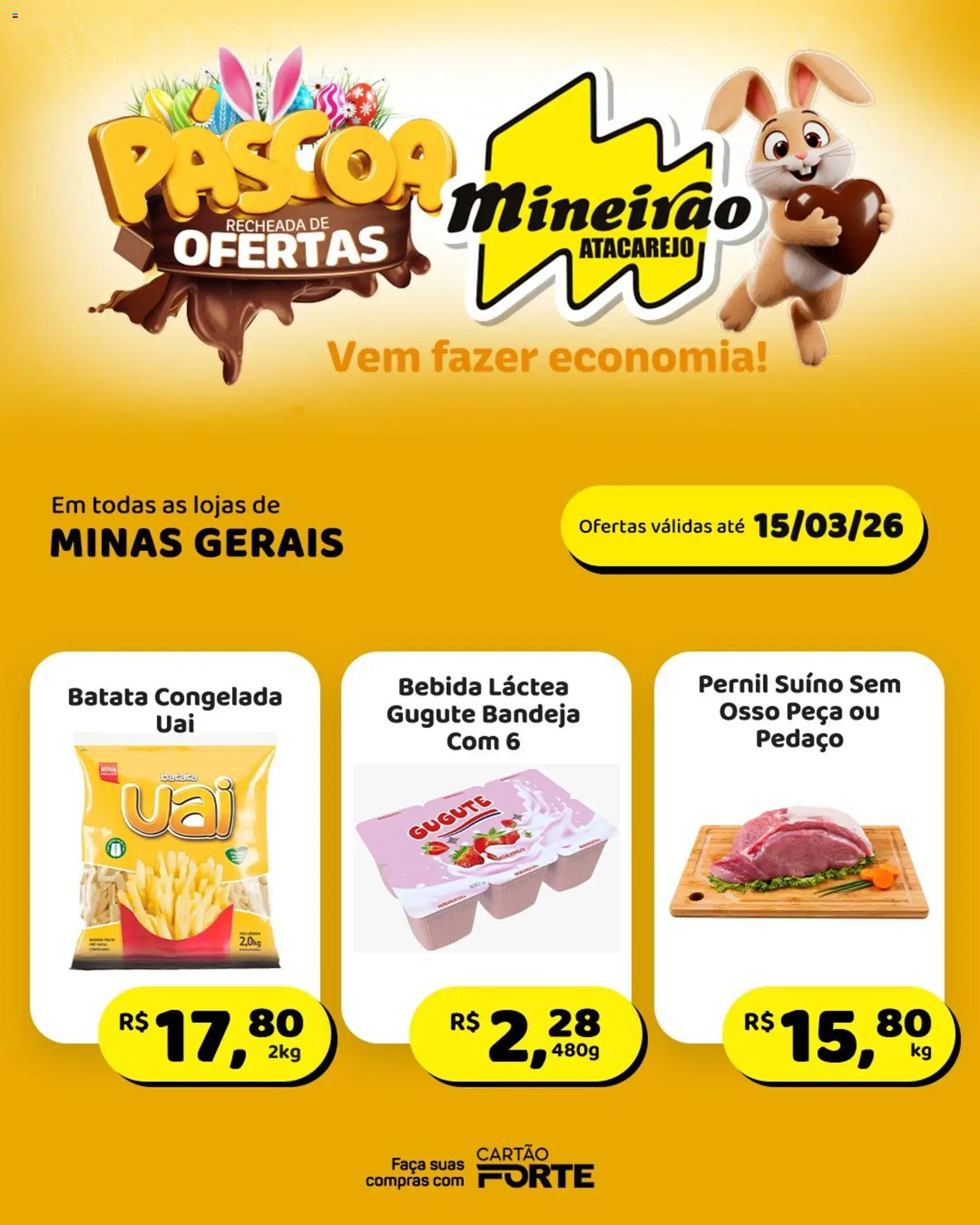 Mineirão Atacarejo Folheto - válido de 09.03.2026 | Página: 1 | Produtos: Pernil, Faca, Bebida, Bandeja