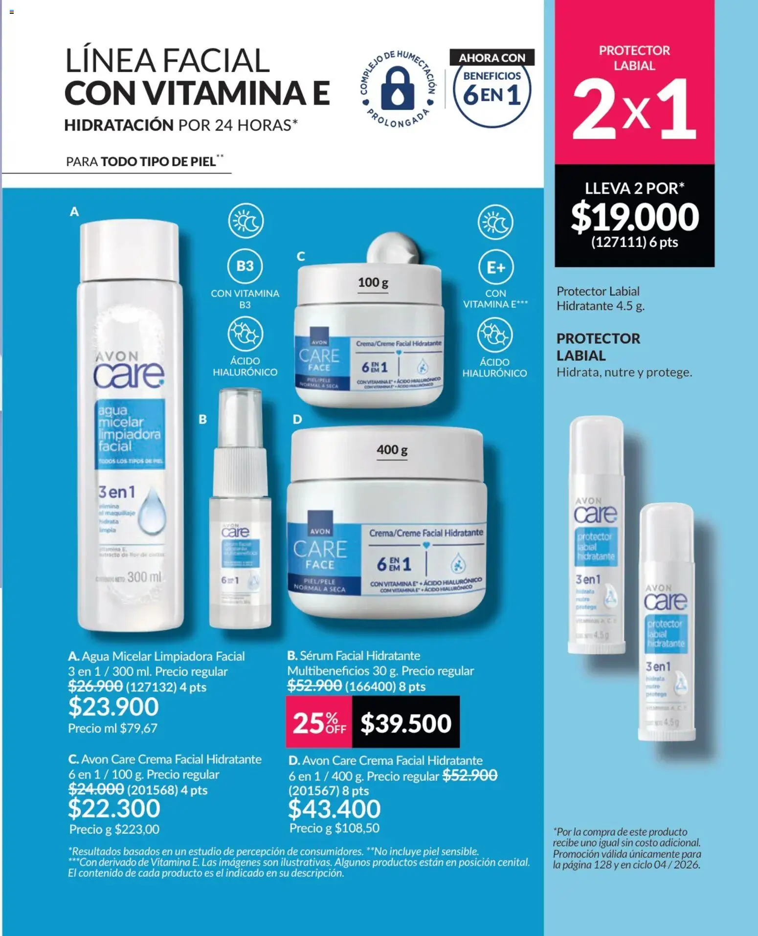 Avon revista - valida desde el 25.02.2026 | Página: 128 | Productos: Agua, Agua micelar, Crema, Maquillaje