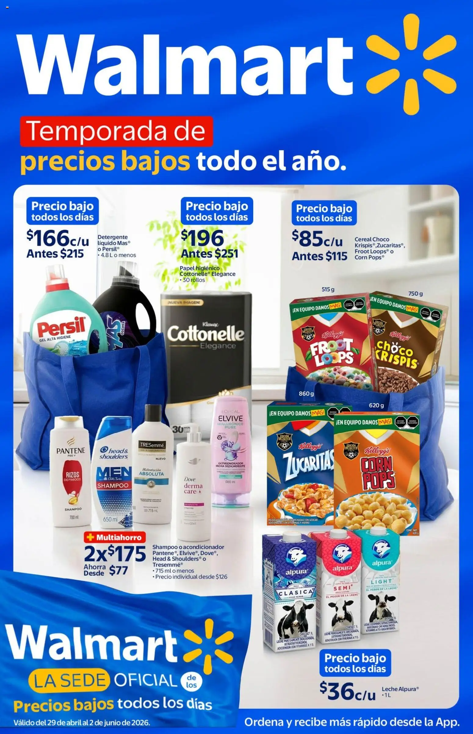 Nuevas ofertas de Walmart válidas en toda la República Mexicana desde el 29.04.2026. ¡Encuentra las mejores ofertas en Walmart folleto Temporada de precios bajos todo el año! | Página: 1