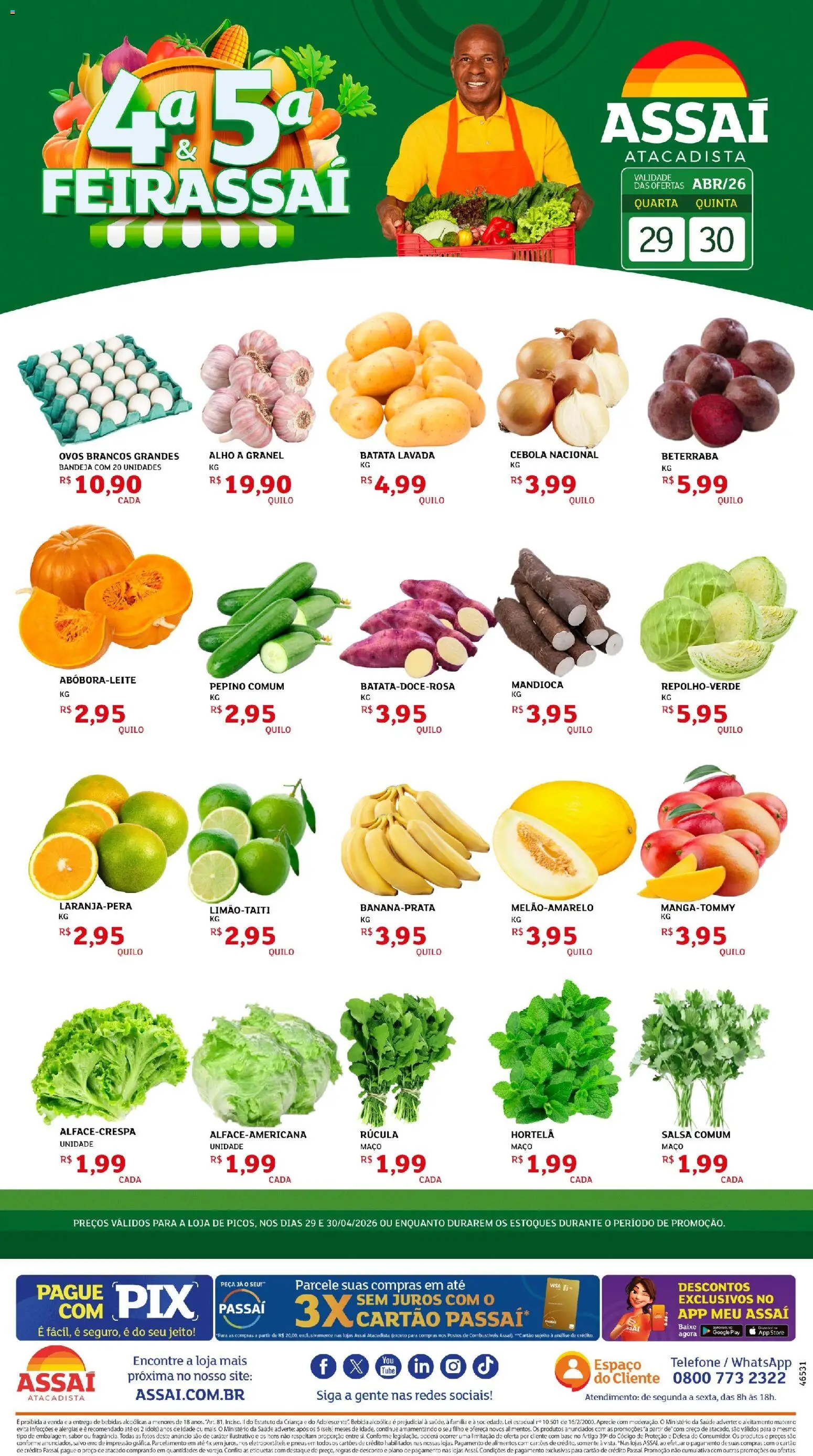 Assaí Atacadista Folheto - válido de 29.04.2026 | Página: 1 | Produtos: Cebola, Hortelã, Pneus, Bandeja