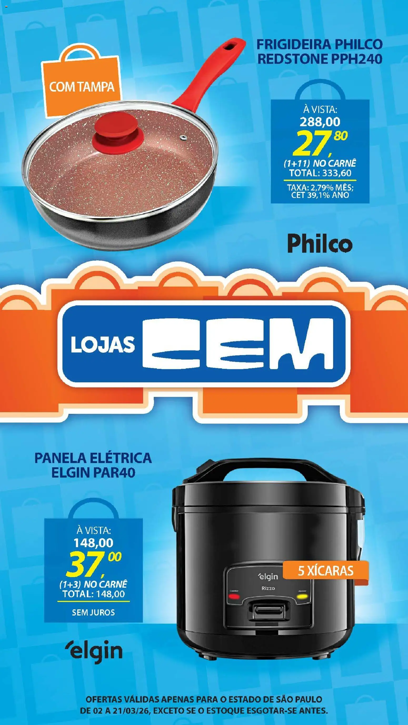 Lojas Cem Folheto - válido de 02.03.2026 | Página: 77 | Produtos: Frigideira, Panela, Xícaras, Carne