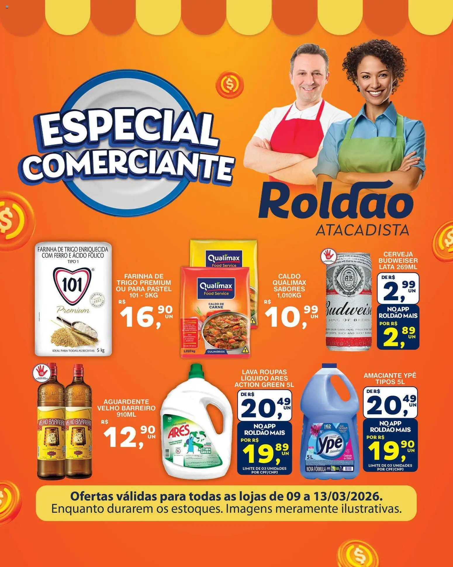 Roldão Folheto - válido de 09.03.2026 | Página: 2 | Produtos: Farinha de trigo, Cerveja, Roupas, Amaciante