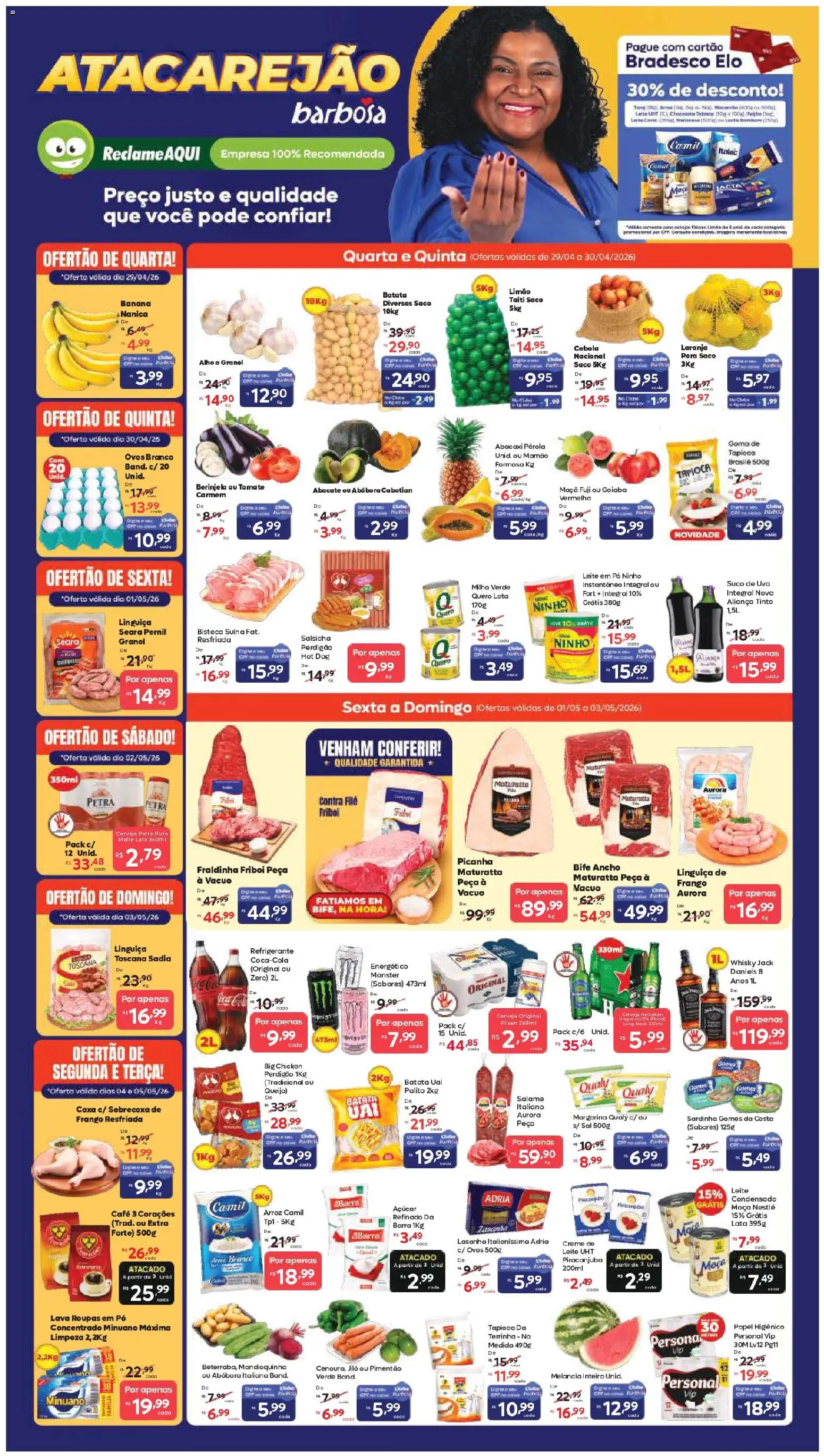 Barbosa Supermercados Folheto - válido de 29.04.2026 | Página: 1 | Produtos: Melancia, Abóbora, Alho, Leite
