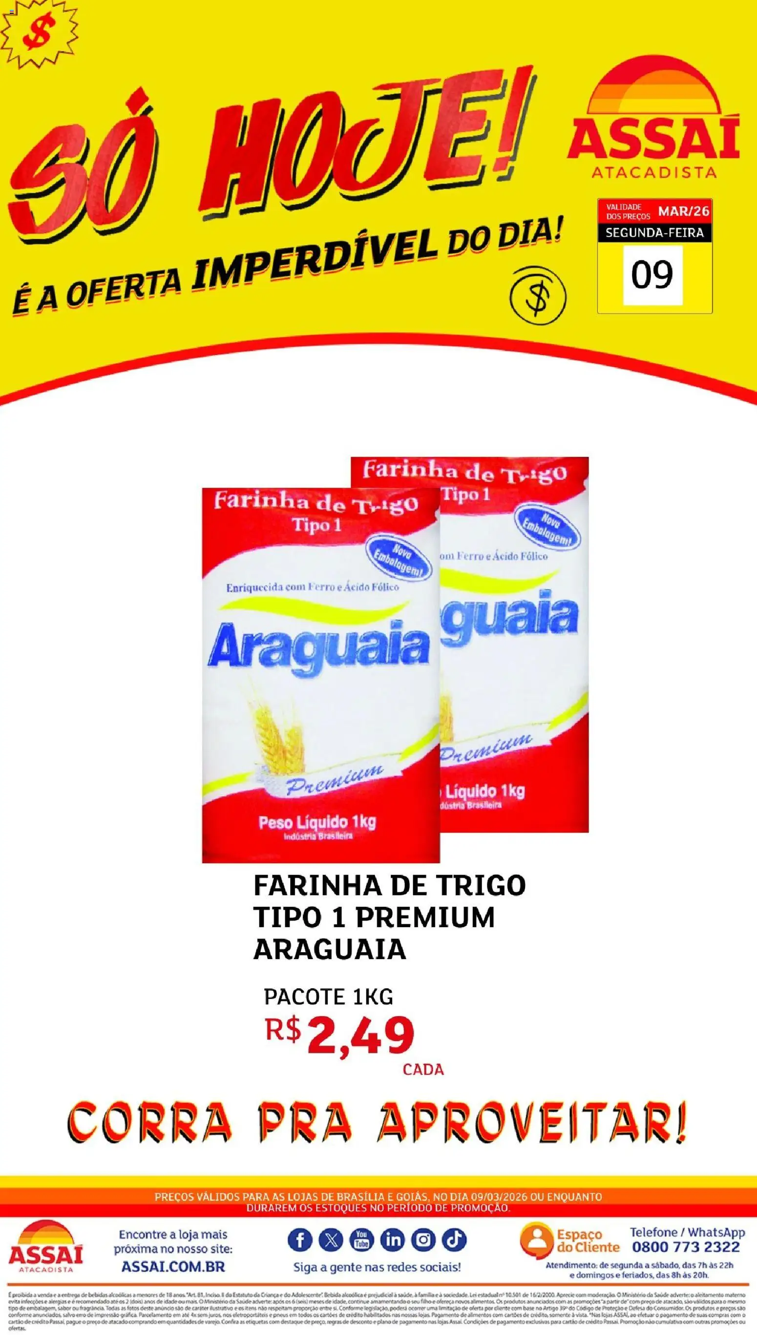 Assaí Atacadista Folheto - válido de 09.03.2026 | Página: 1 | Produtos: Ferro, Farinha de trigo, Pneus, Bebida
