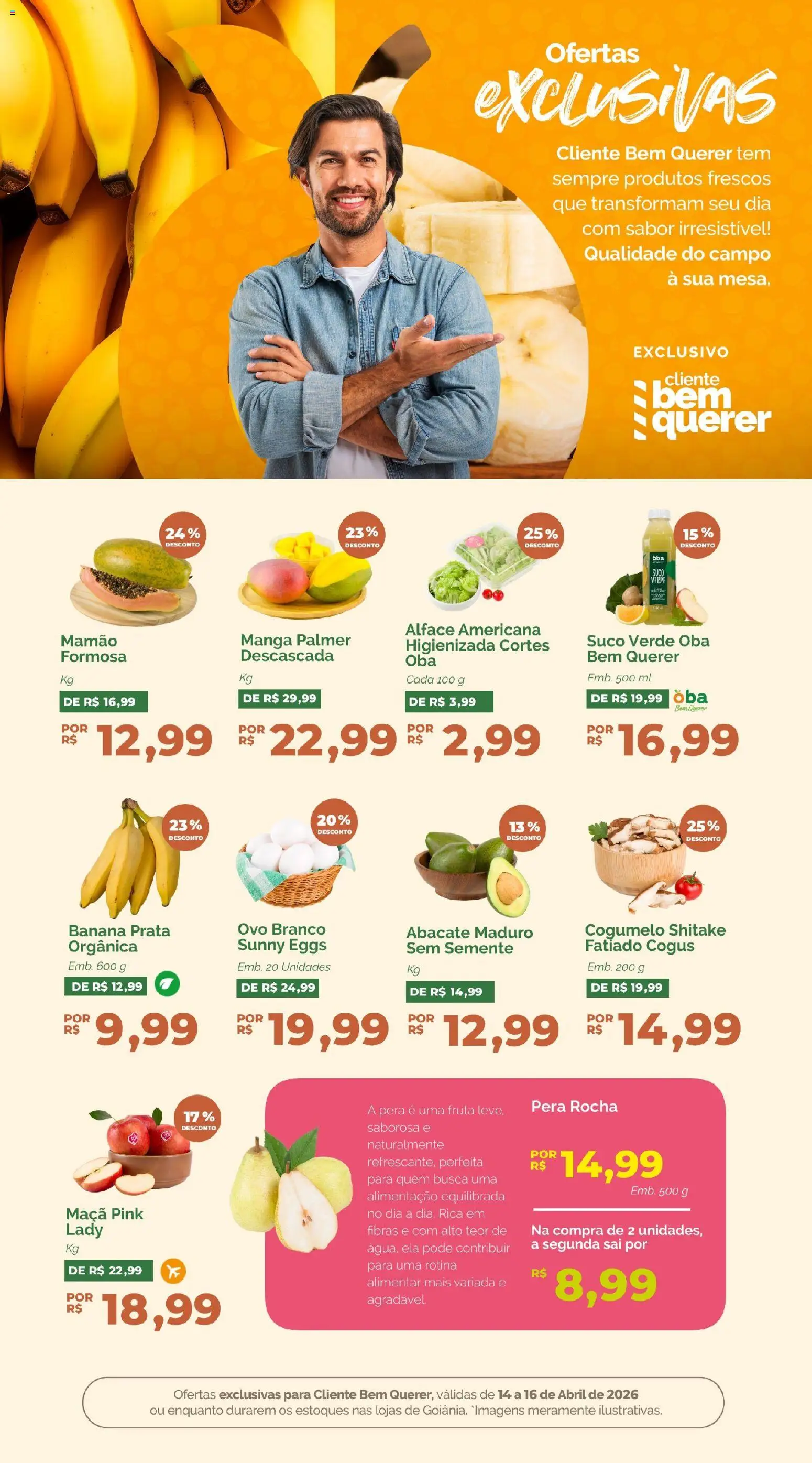 Oba Hortifruti Folheto - válido de 14.04.2026 | Página: 3 | Produtos: Pera, Suco, Mamão, Alface