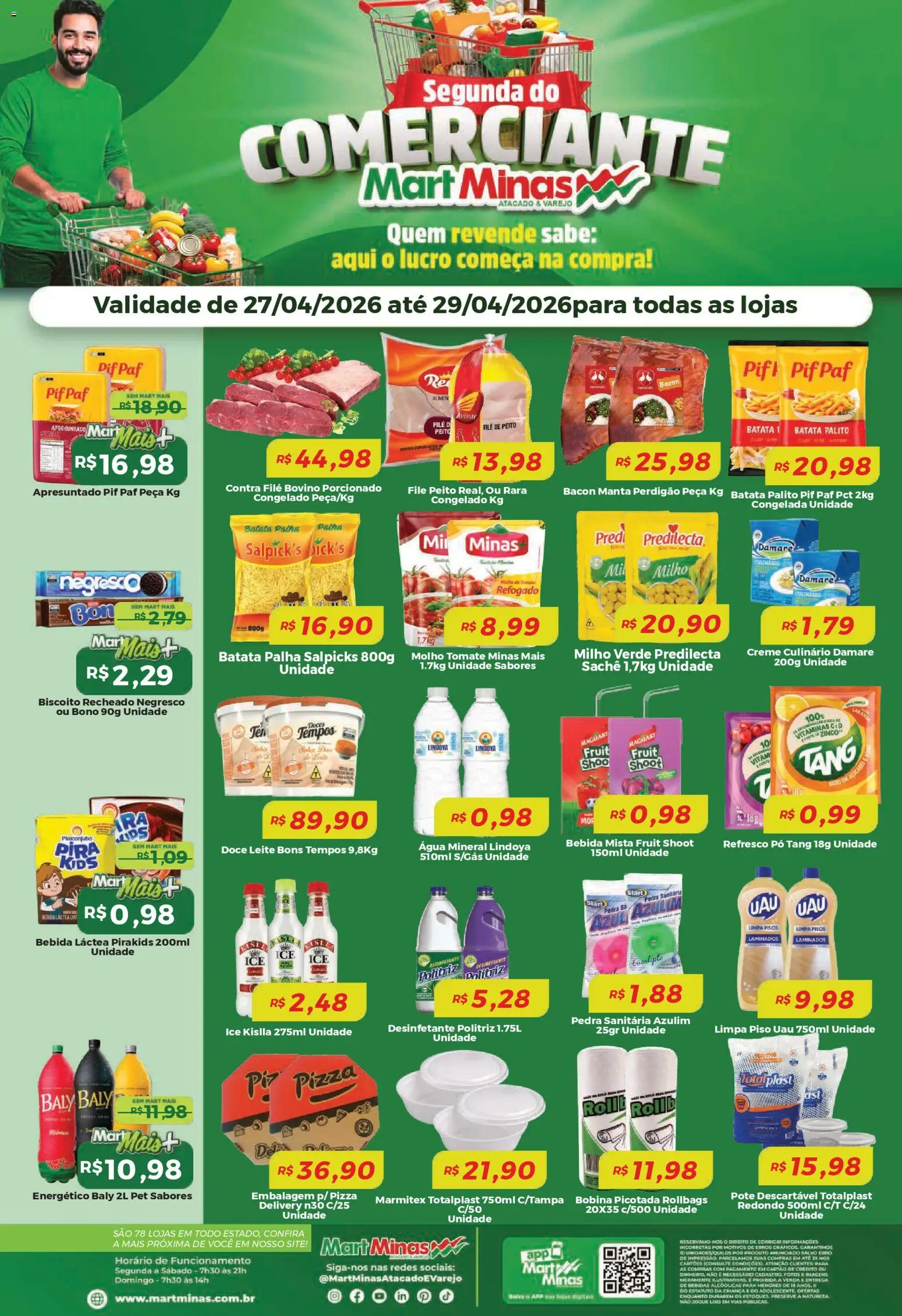 Mart Minas Folheto - válido de 27.04.2026 | Página: 1 | Produtos: Limpa piso, Milho verde, Contra filé, Creme