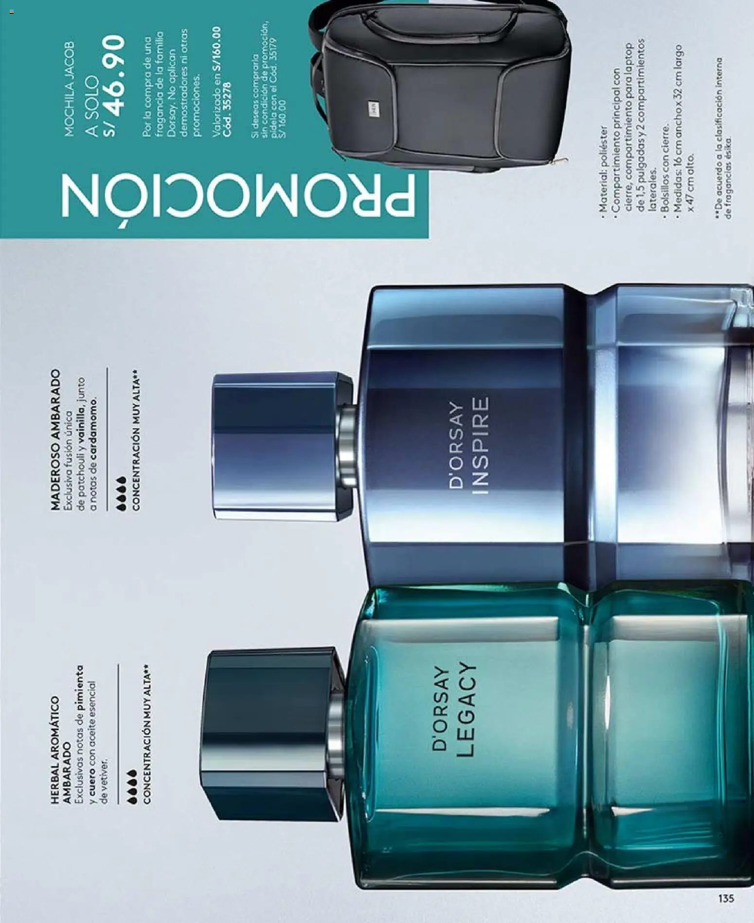 Catálogo Ésika válido desde 14.03.2026 | Página: 135 | Productos: Aceite, Mochila, Fragancia