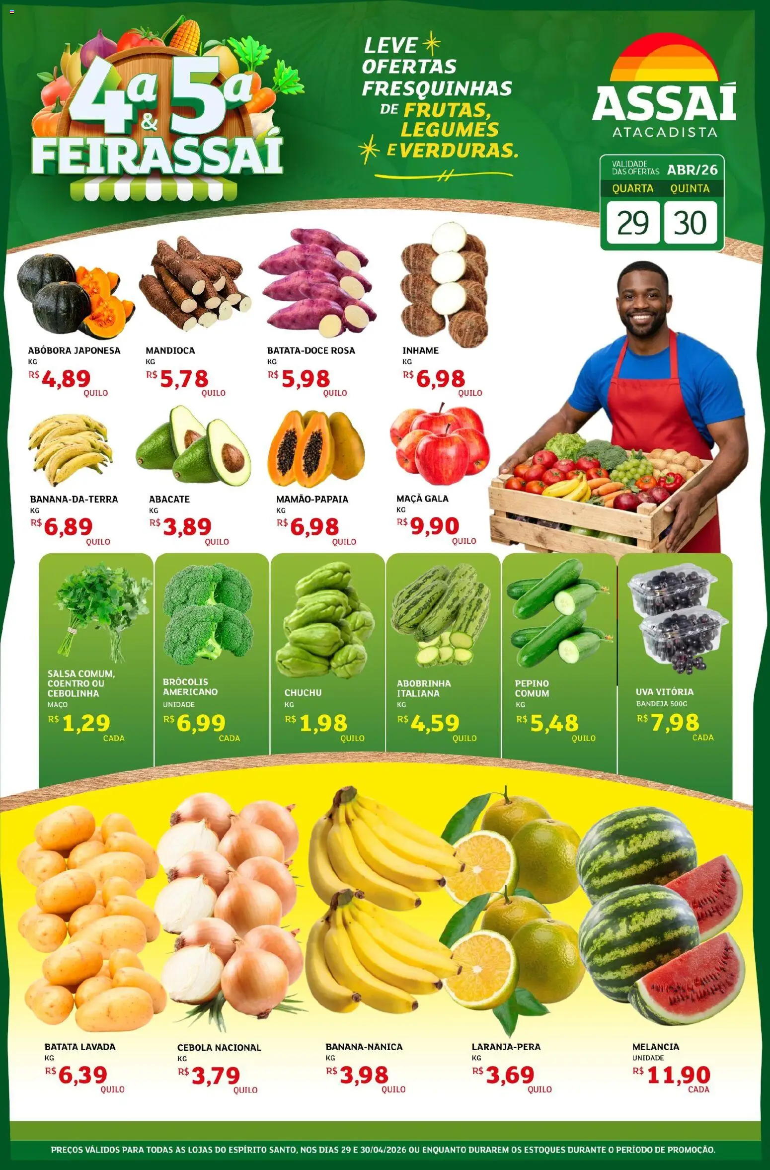 Assaí Atacadista Folheto - válido de 29.04.2026 | Página: 1 | Produtos: Melancia, Abobrinha, Brócolis, Batata