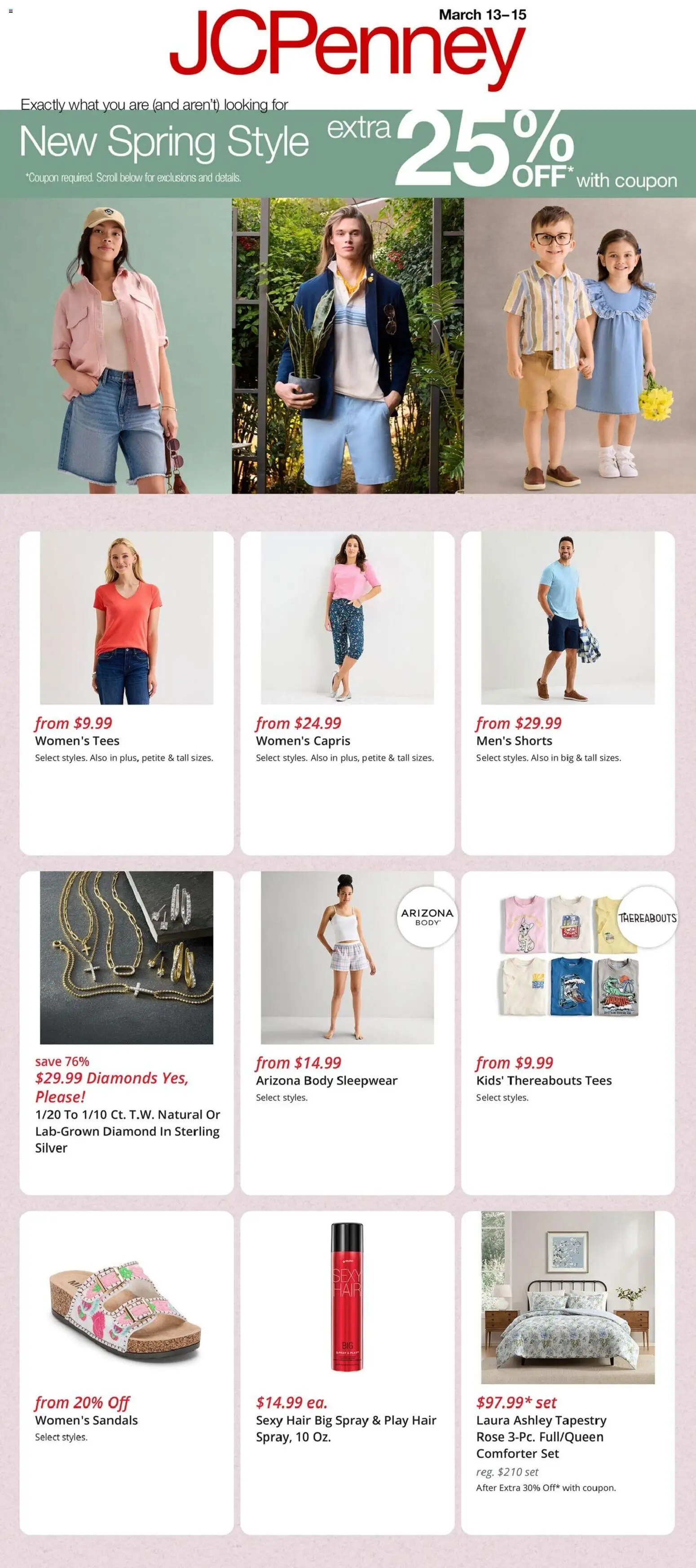 JCPenney Weekly Ad - valid from 13.03.2026 | Page: 1 | Products: Shorts, Sandals, Comforter
