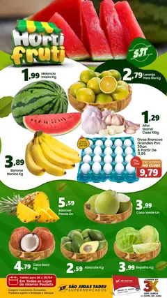 São Judas Tadeu ofertas Hortifruti - Pré-Visualização do folheto da loja São Judas Tadeu, válido de 28.04.2026 | Página: 1 | Produtos: Coco, Melancia, Pera, Repolho
