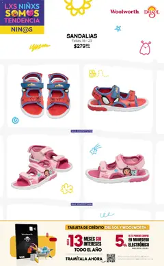 Vista previa de Del Sol y Woolworth katalog Moda Niños 2026, nuevo folleto de la tienda, válido en México a partir del 16.04.2026 | Página: 20 | Productos: Monedero, Sandalias
