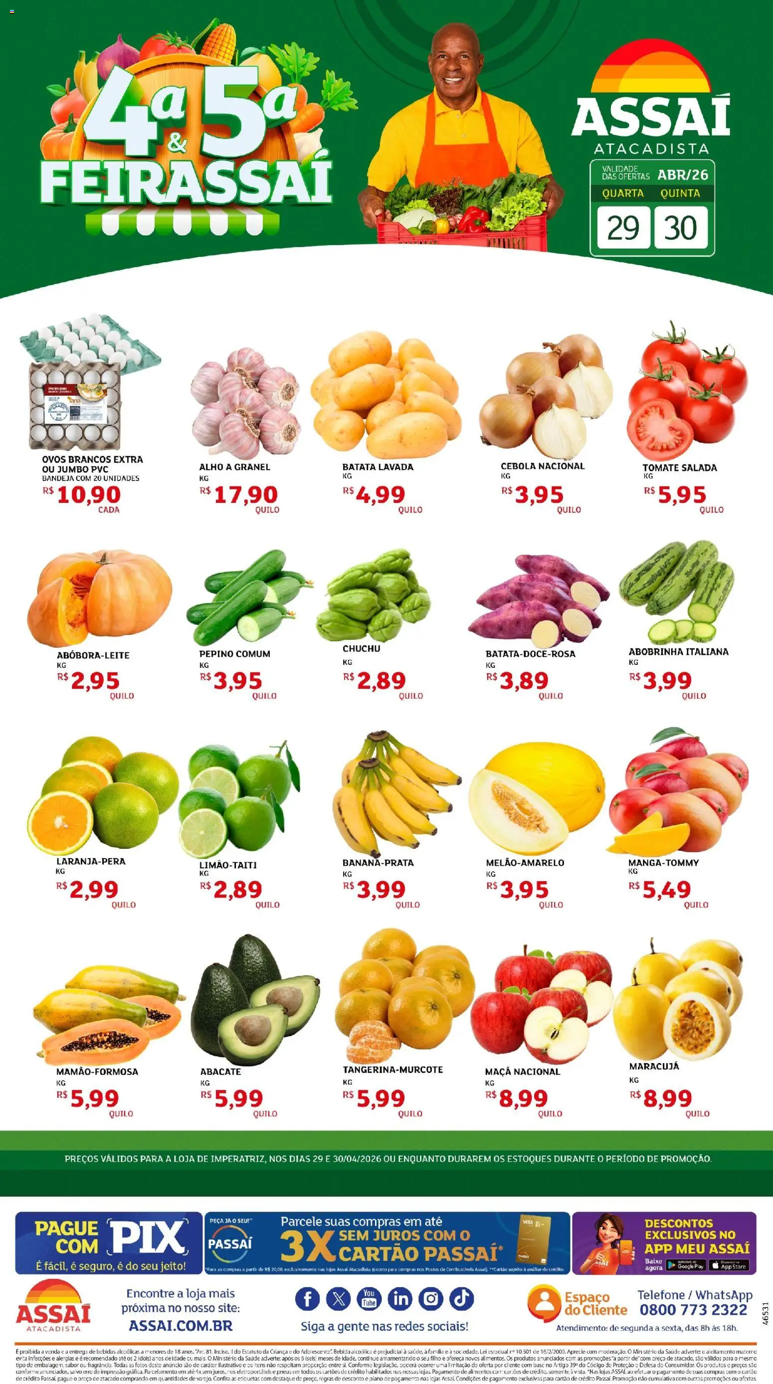 Assaí Atacadista Folheto - válido de 29.04.2026 | Página: 1 | Produtos: Maracujá, Pneus, Bandeja, Batata