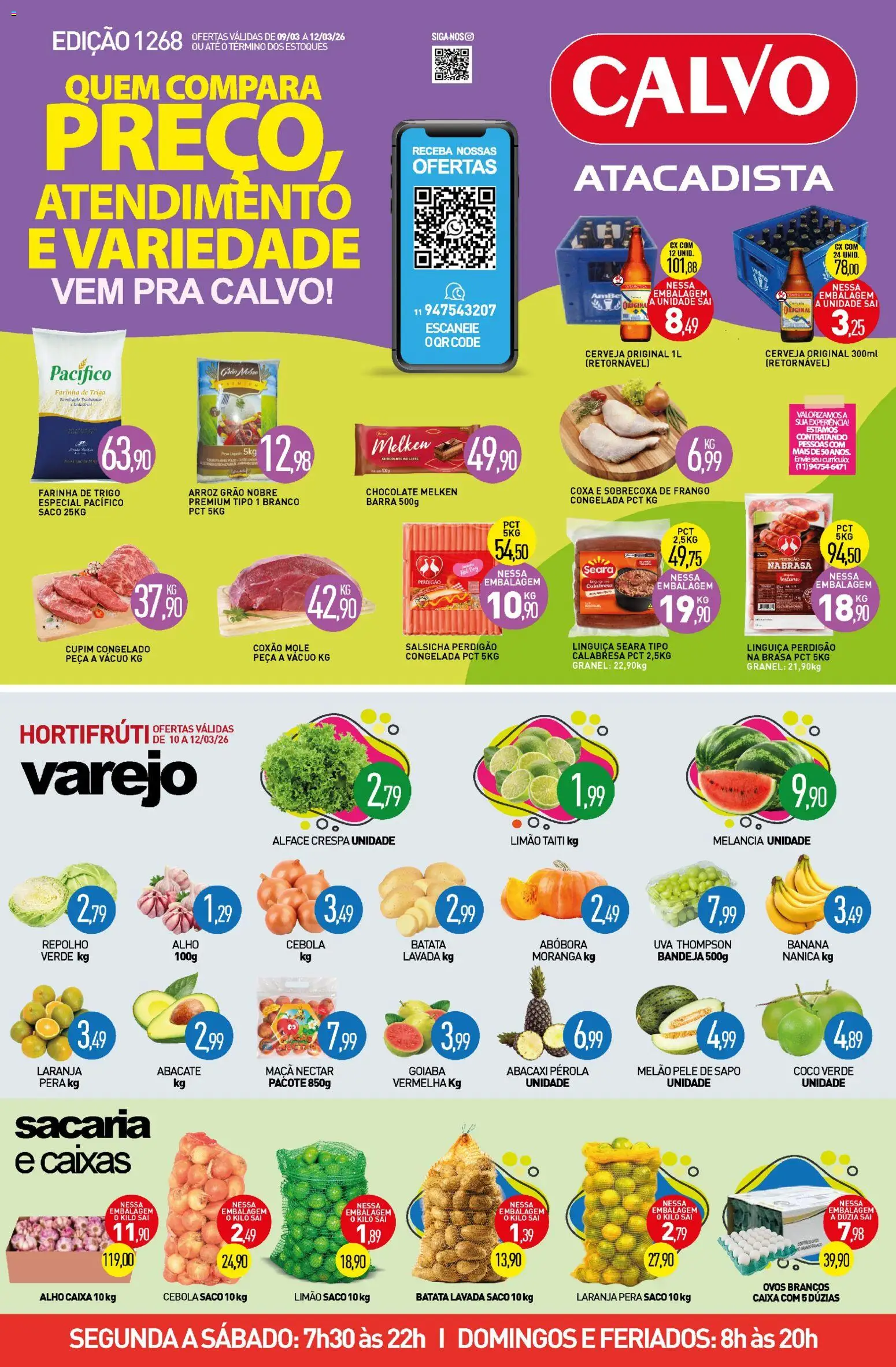 Calvo Atacadista Folheto - válido de 09.03.2026 | Página: 1 | Produtos: Pera, Leite, Bandeja, Frango