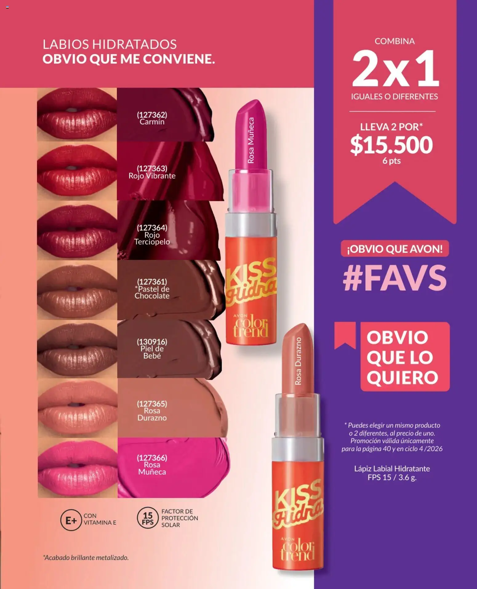 Avon revista - valida desde el 25.02.2026 | Página: 40 | Productos: Lápiz labial, Durazno, Chocolate