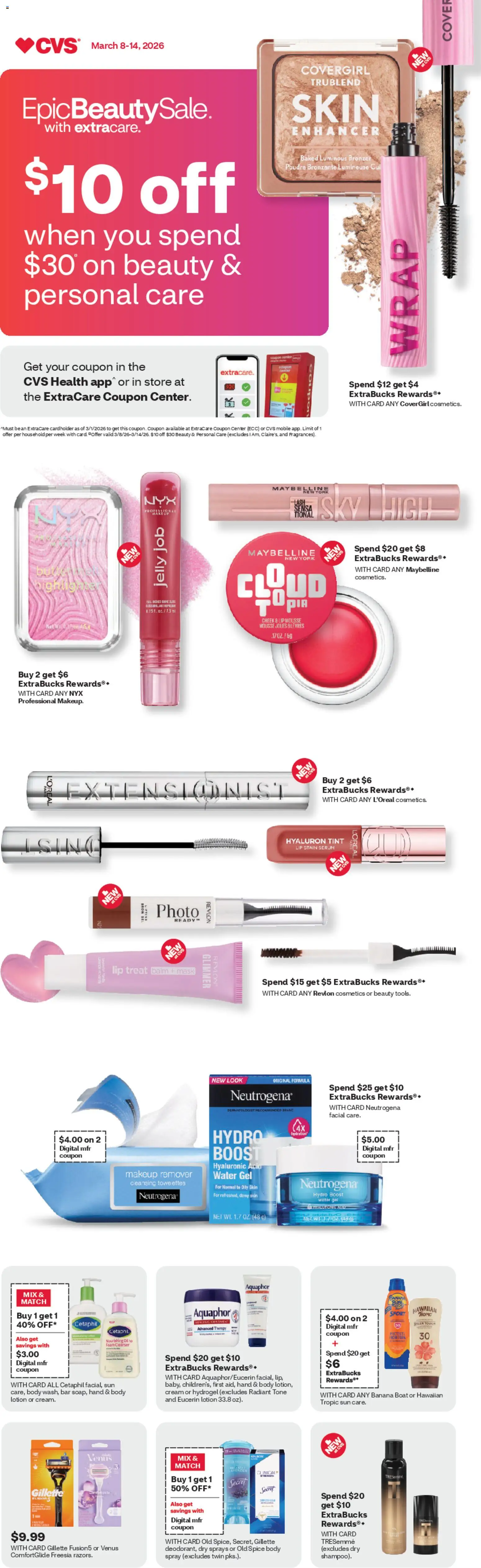 CVS Pharmacy Weekly Ad - valid from 08.03.2026 | Page: 1 | Products: Makeup Remover, Lip Stain, Body cream, Cream