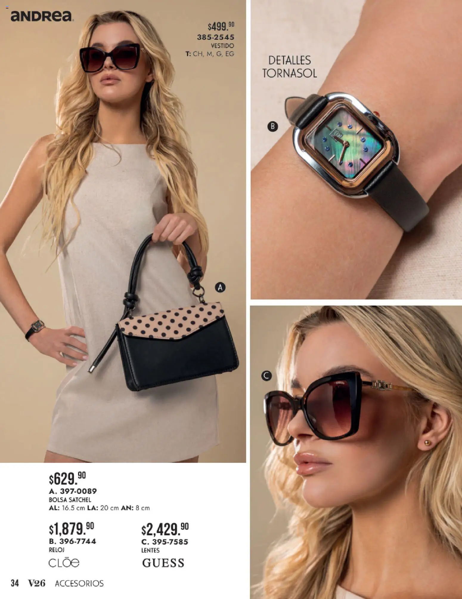 Nuevas ofertas de Andrea válidas en toda la República Mexicana desde el 24/05/2026. ¡Encuentra las mejores ofertas en Andrea catálogo Accesorios para todos! | Página: 34 | Productos: Lentes, Bolsa, Vestido, Reloj
