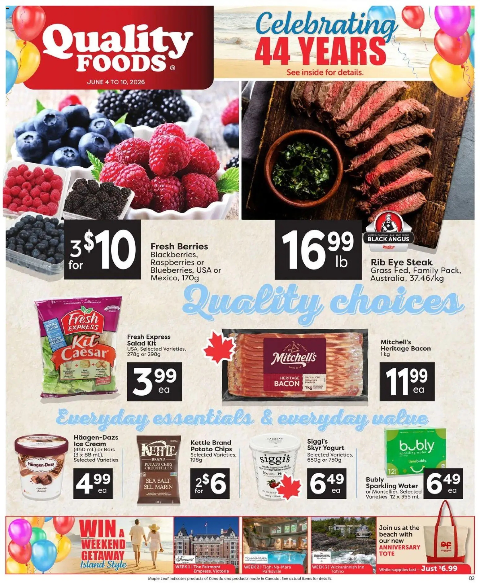 Quality Foods flyer valid from 04.06.2026 | Page: 1 | Products: Chips, Cream, Ice cream, Salad
