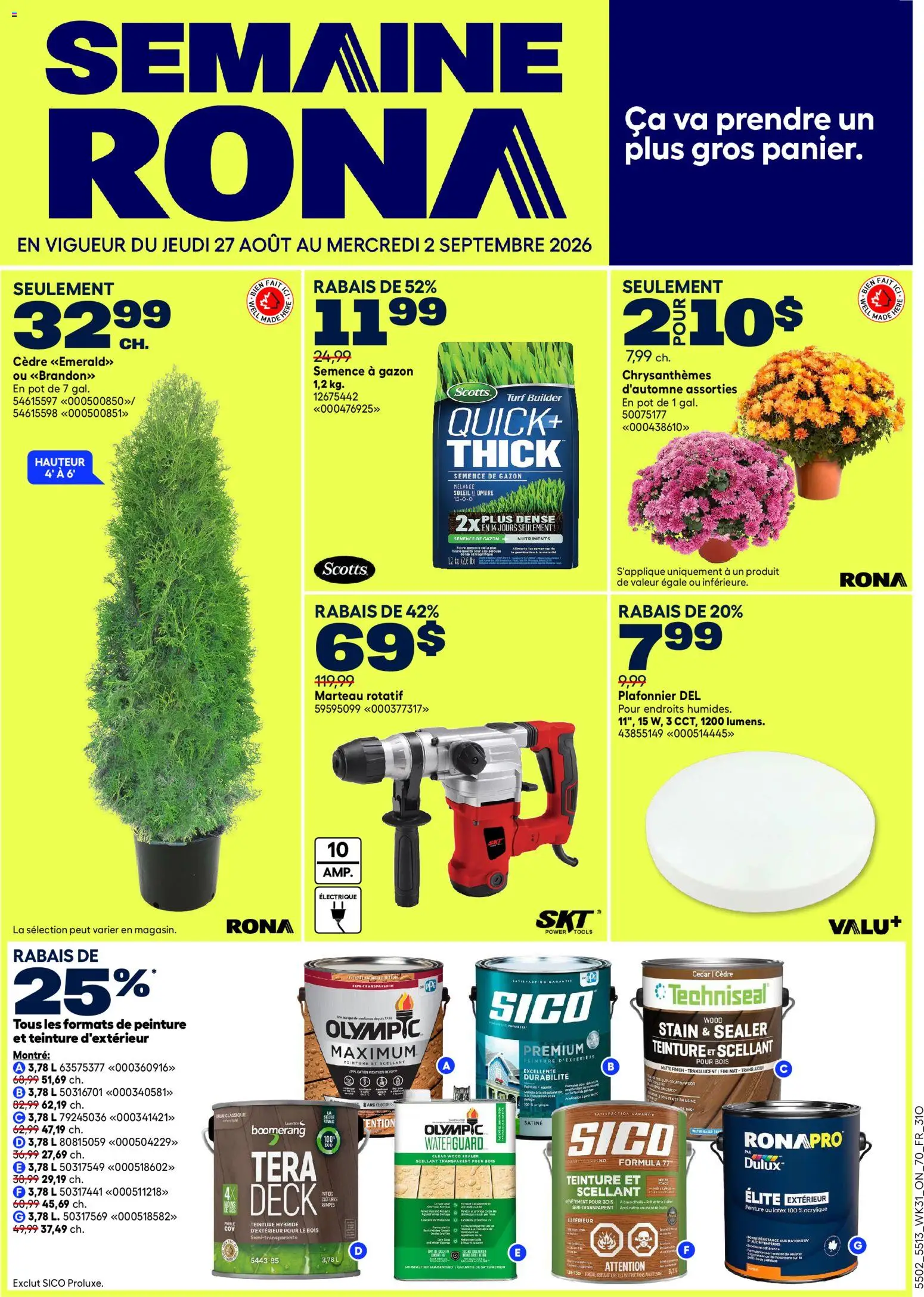 Rona flyer valid from Aug 27, 2026 | Page: 2 | Products: Tea, Water, Tools