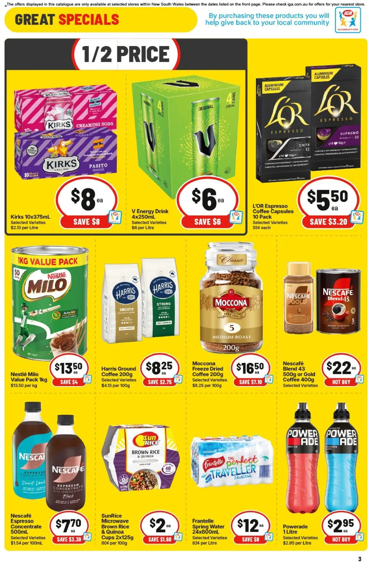 IGA catalogue - valid from 19/08/2026 | Page: 3 | Products: Cups, Rice, Moccona, Roast