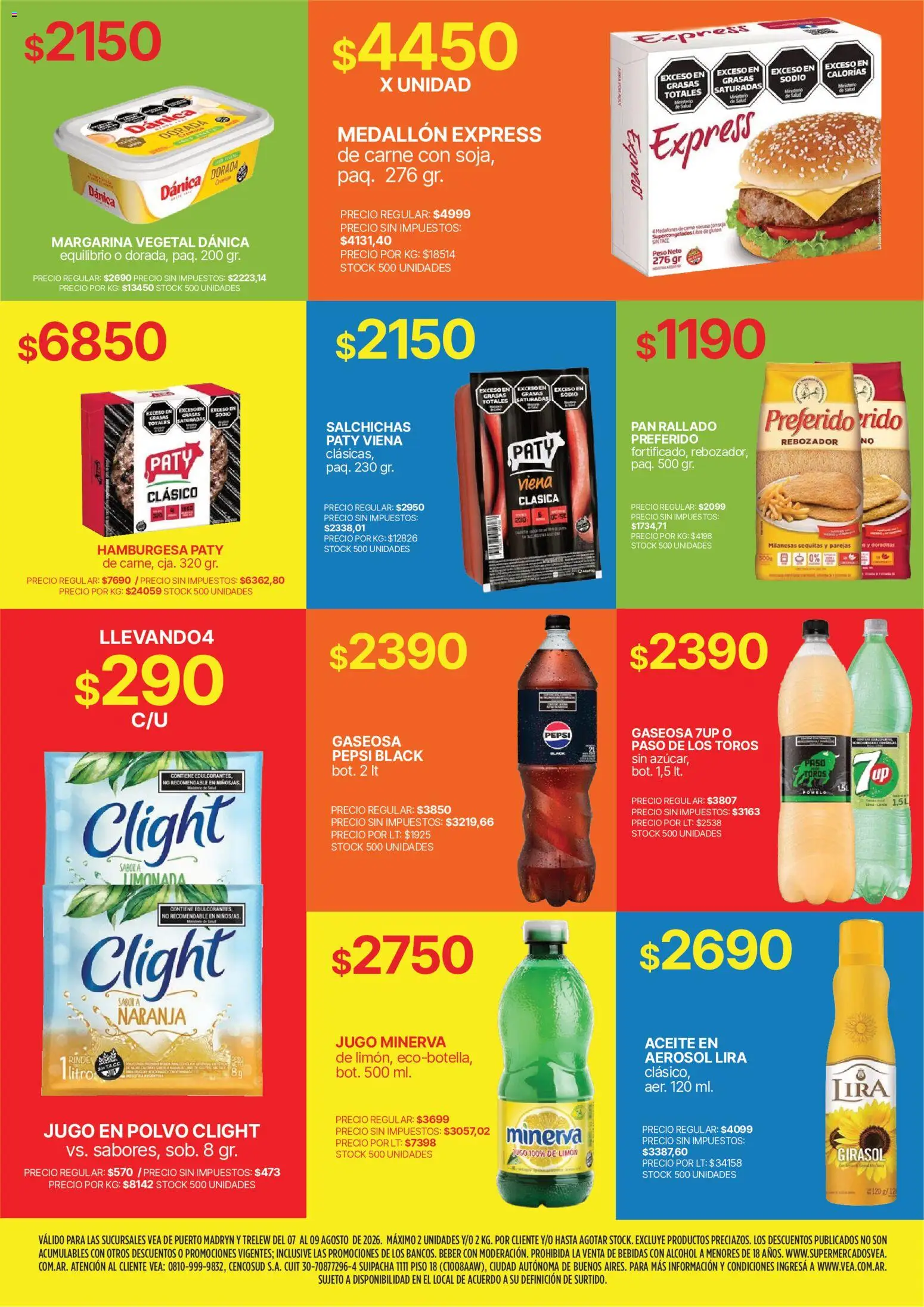 Vea - Volante fin de semana Chubut │ válido desde el 07/08/2026 | Página: 7 | Productos: Pepsi, Carne, Margarina, Salchichas
