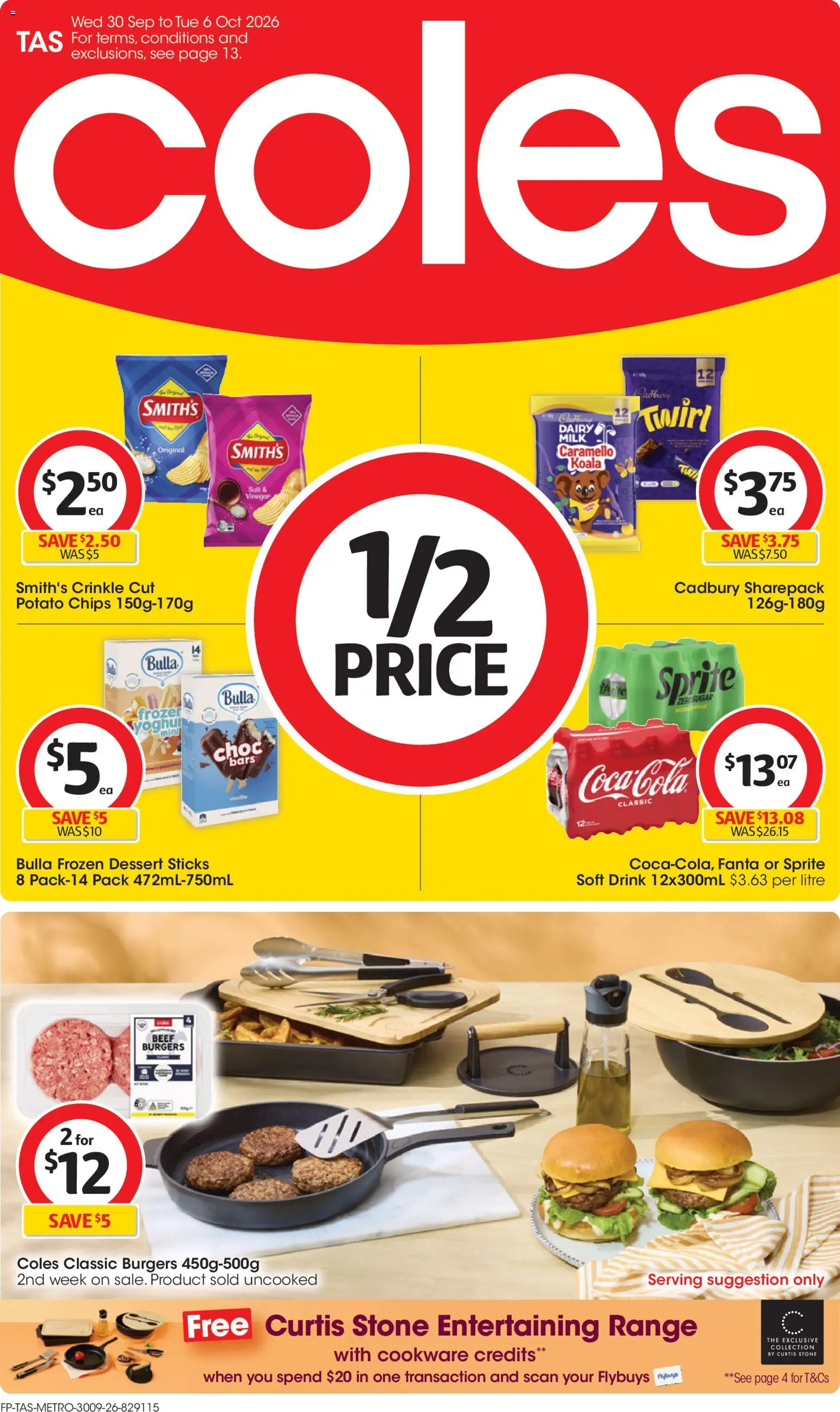 Coles catalogue - valid from 30/09/2026 | Page: 1 | Products: Milk, Burgers, Beef, Chips