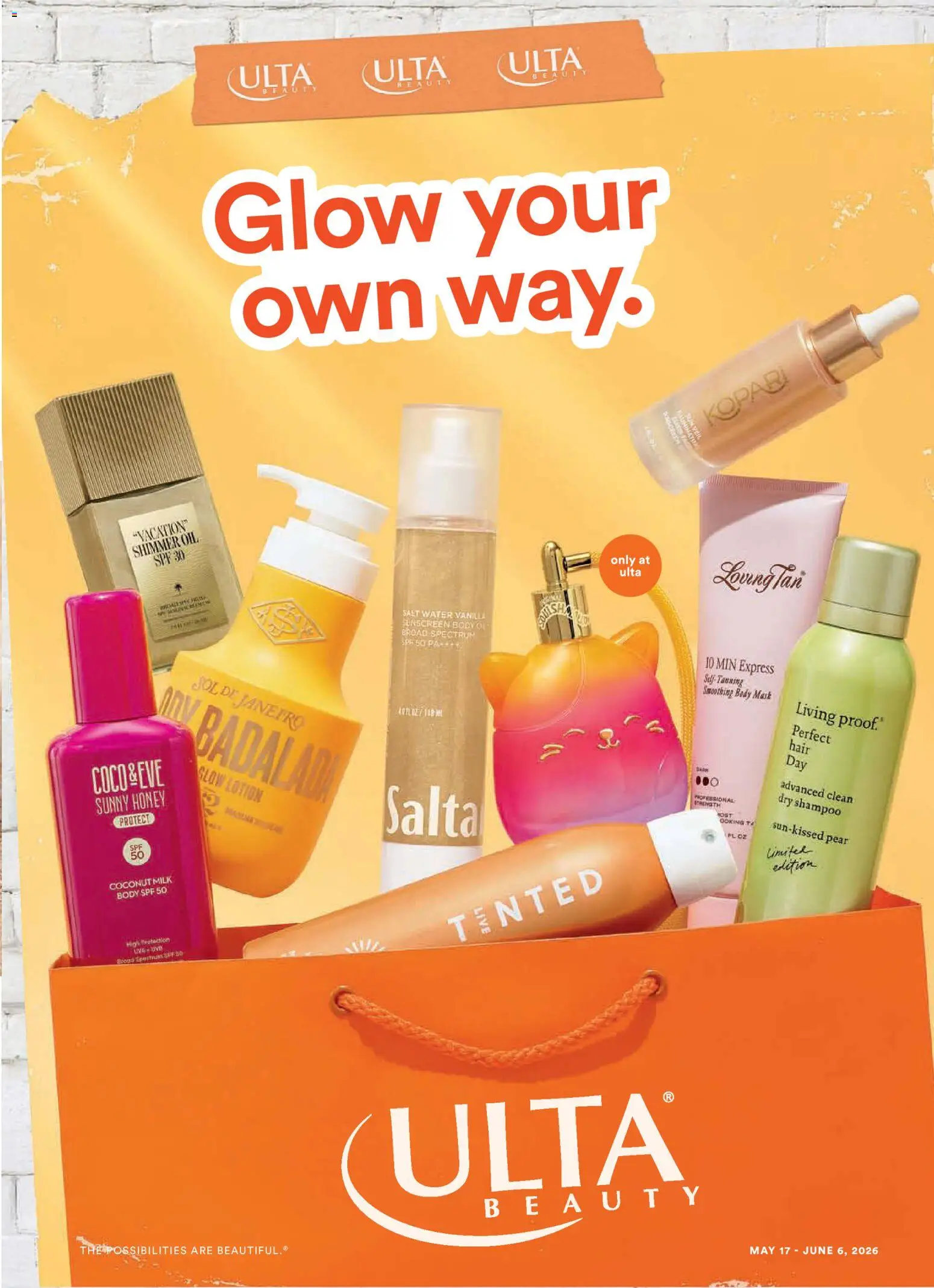 Ulta Beauty Weekly Ad - valid from 17.05.2026 | Page: 1 | Products: Shampoo, Oil, Sunscreen, Salt