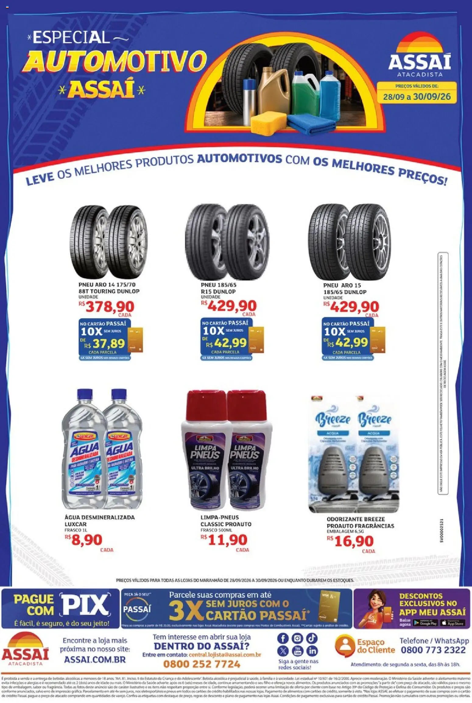 Assaí Atacadista Folheto - válido de 28/09/2026 | Página: 1 | Produtos: Pneu, Pneus, Água, Telefone