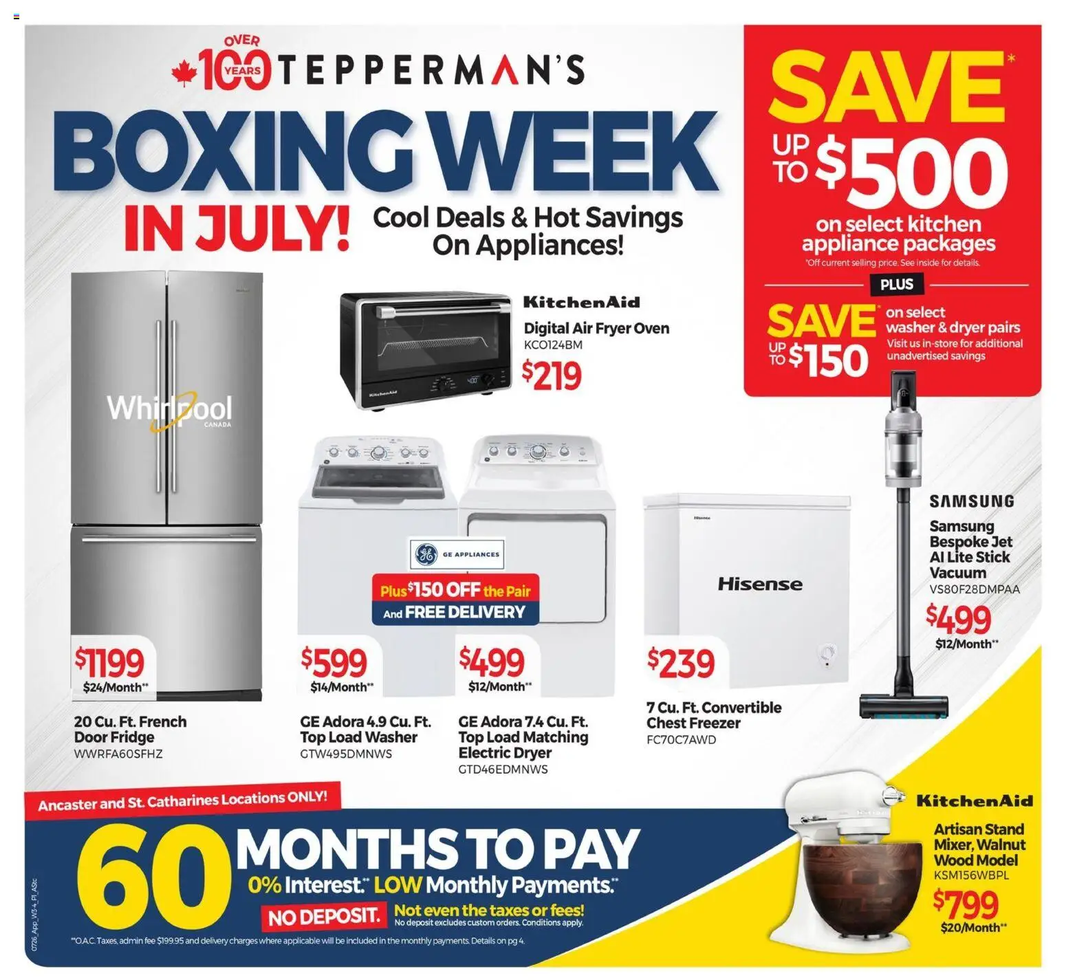 Tepperman's flyer valid from Jul 17, 2026 | Page: 1 | Products: Freezer, Dryer, Oven, Fryer