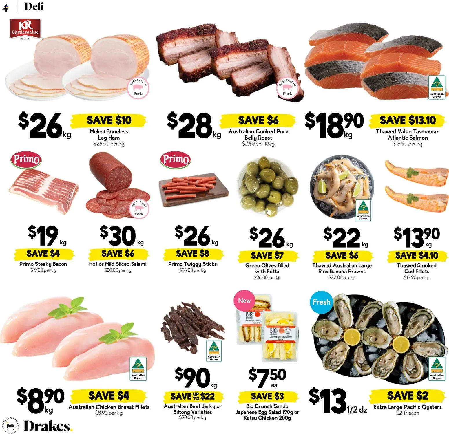 Drakes catalogue - valid from 30/09/2026 | Page: 4 | Products: Salami, Pork, Oysters, Prawns
