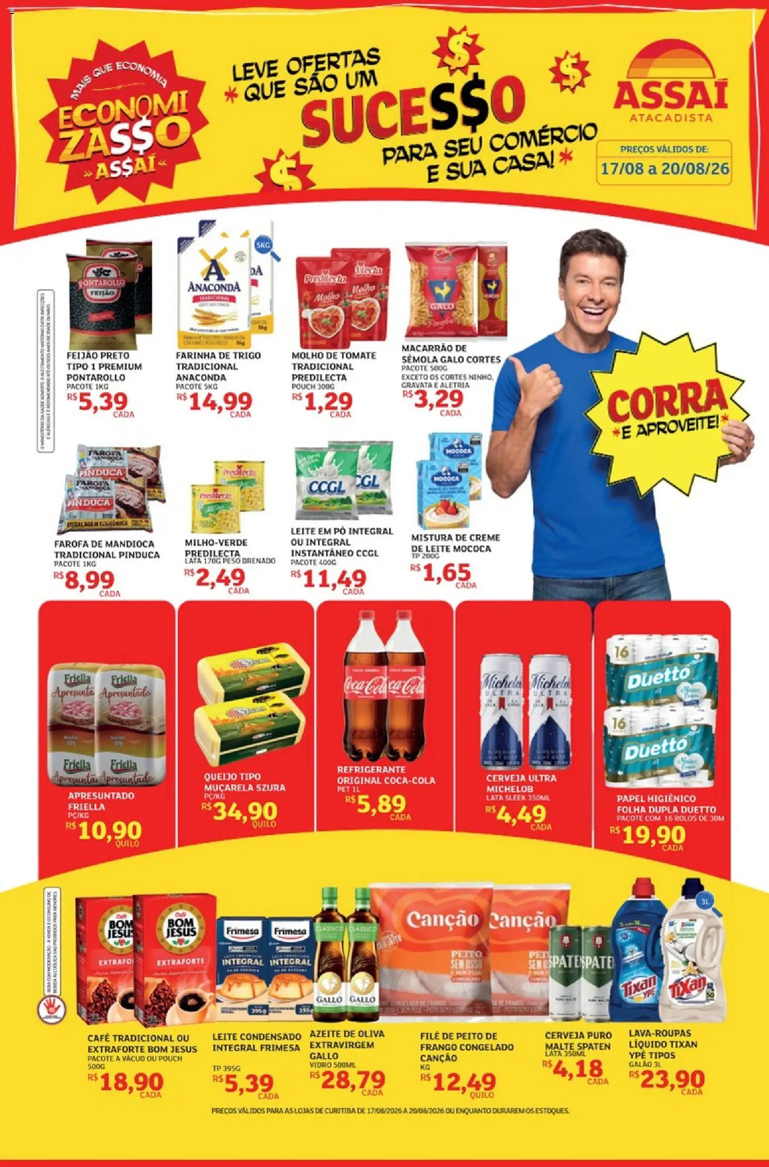 Assaí Atacadista Folheto - válido de 17/08/2026 | Página: 1 | Produtos: Queijo, Café, Macarrão, Azeite