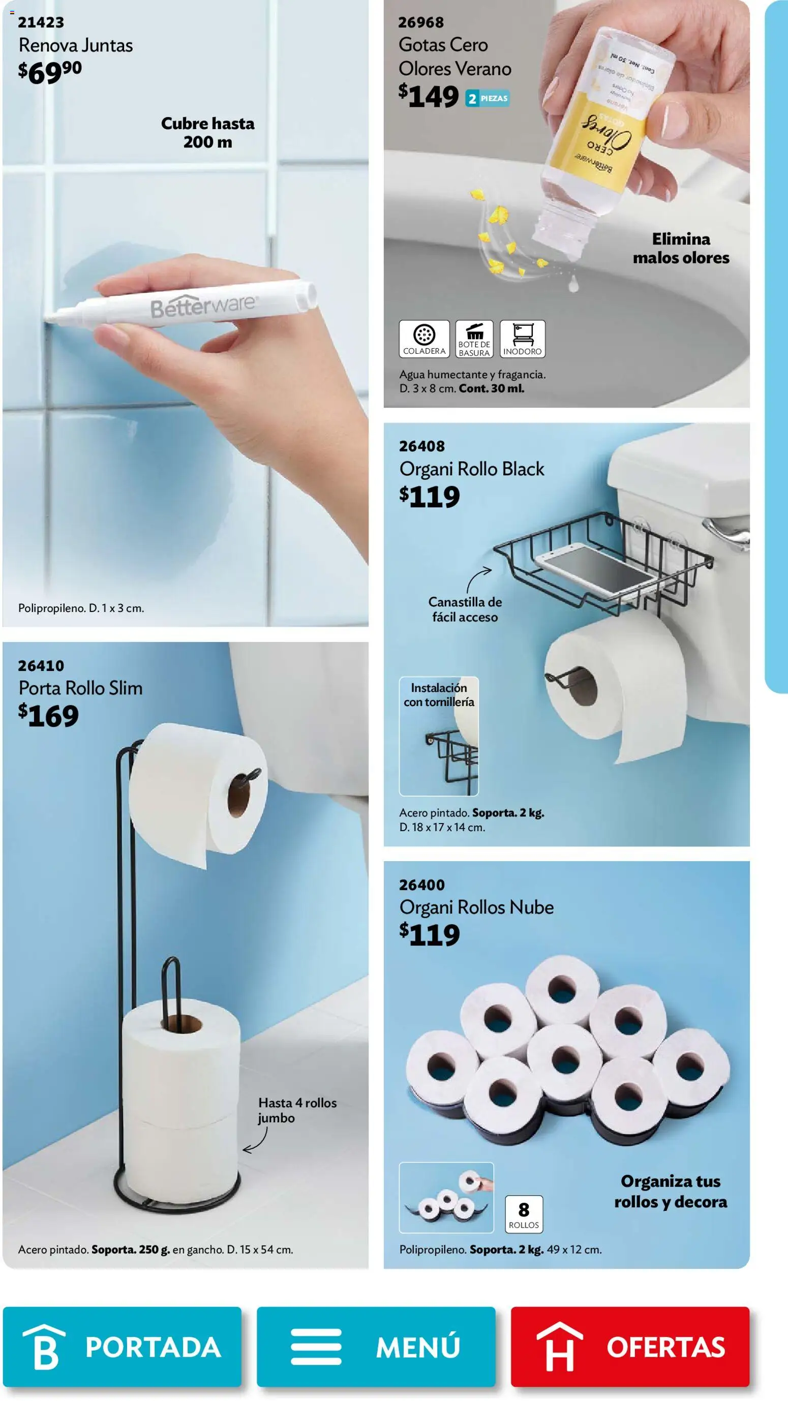 Nuevas ofertas de Betterware válidas en toda la República Mexicana desde el 03/08/2026. ¡Encuentra las mejores ofertas en Betterware campaña 8 2026! | Página: 91 | Productos: Inodoro, Agua, Bote de basura, Porta rollo
