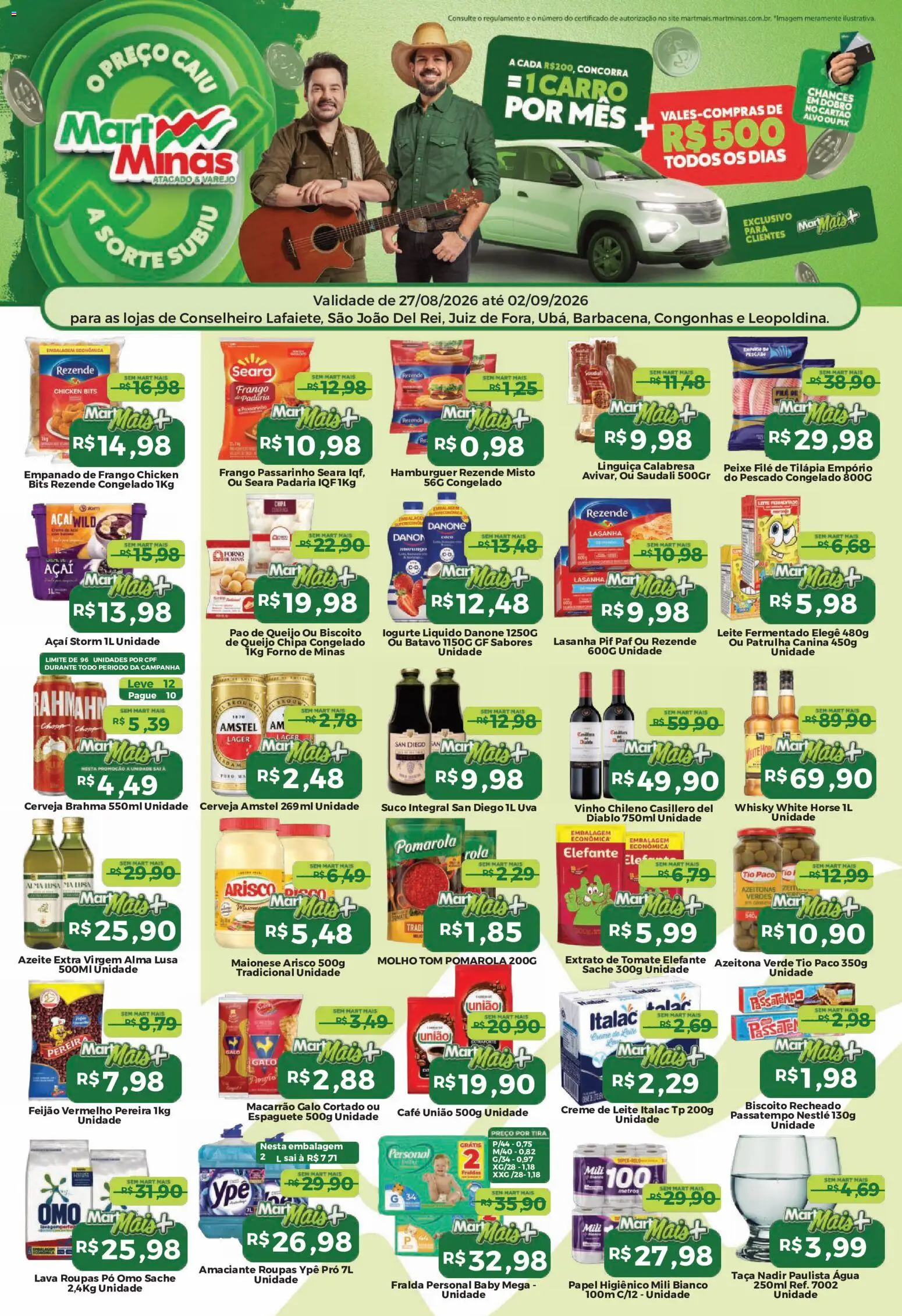 Mart Minas Folheto - válido de 27/08/2026 | Página: 1 | Produtos: Azeitonas, Uva, Peixe, Pão de queijo