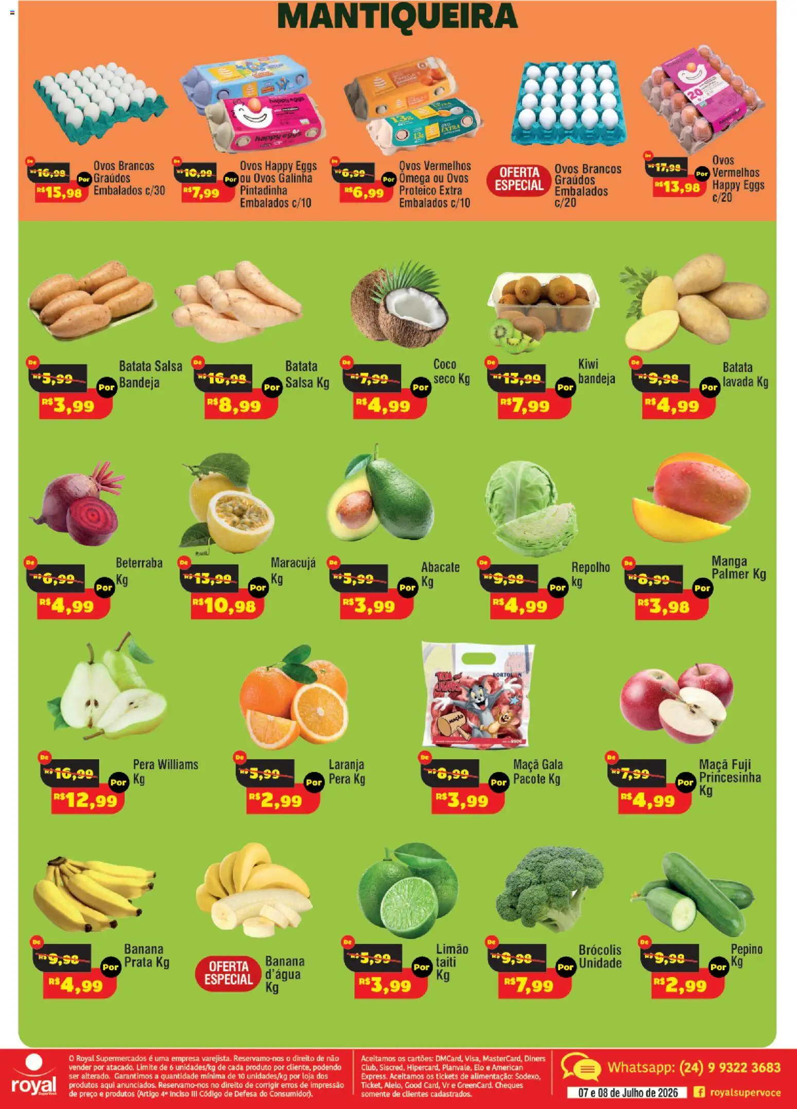 Royal Supermercados Folheto - válido de 07/07/2026 | Página: 2 | Produtos: Coco, Maracujá, Repolho, Brócolis