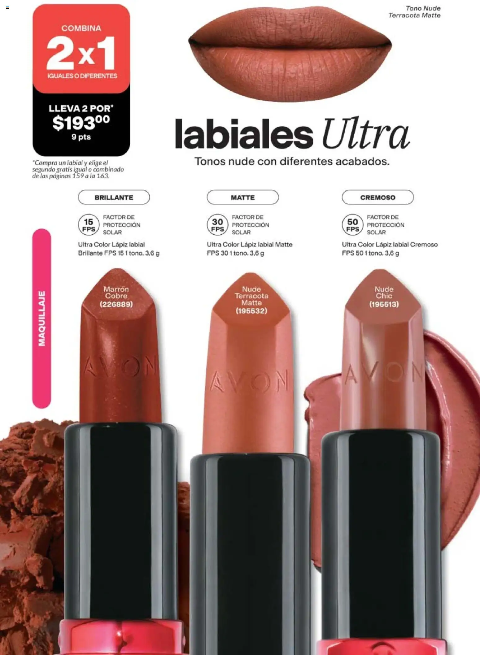 Nuevas ofertas de AVON válidas en toda la República Mexicana desde el 10/07/2026. ¡Encuentra las mejores ofertas en AVON campaña 11 2026! | Página: 160 | Productos: Maquillaje, Lápiz labial