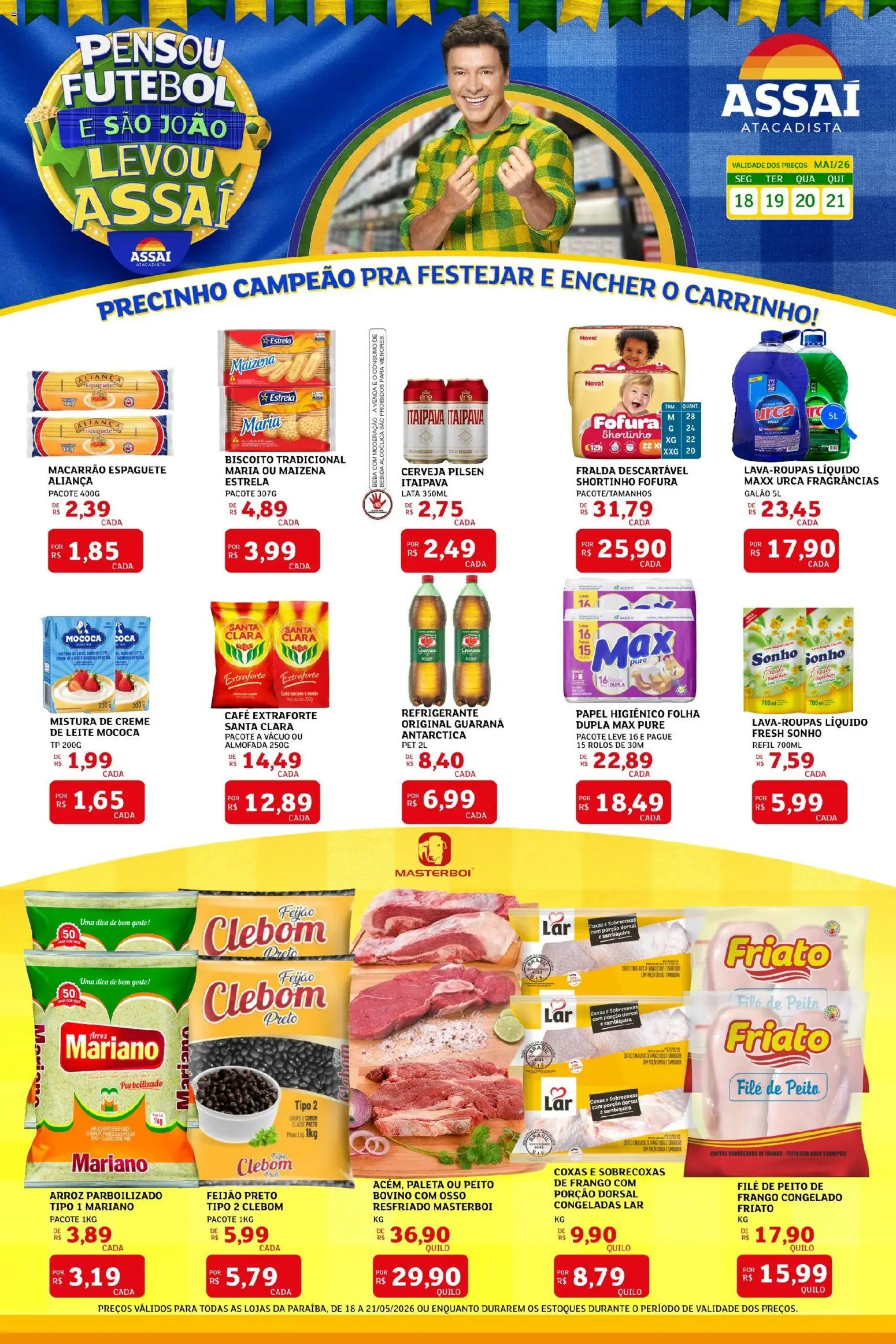 Assaí Atacadista Folheto - válido de 18.05.2026 | Página: 1 | Produtos: Espaguete, Feijão, Cerveja, Bebida