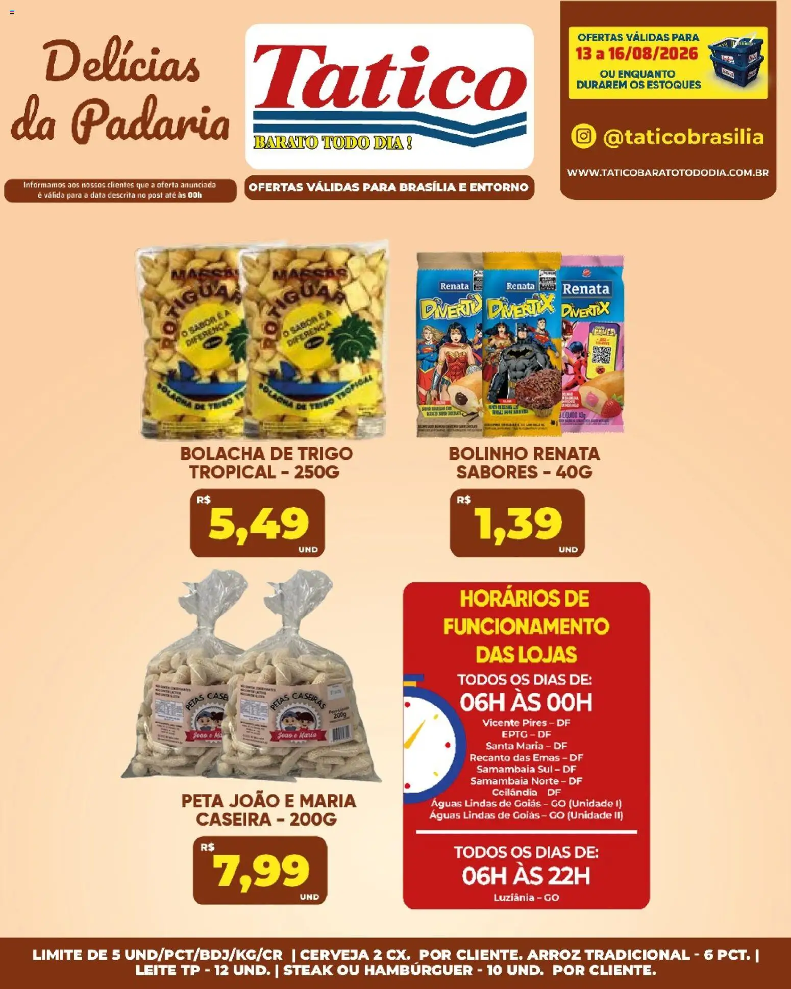 Tatico Folheto - válido de 17/08/2026 | Página: 45 | Produtos: Leite, Cerveja, Arroz, Hambúrguer