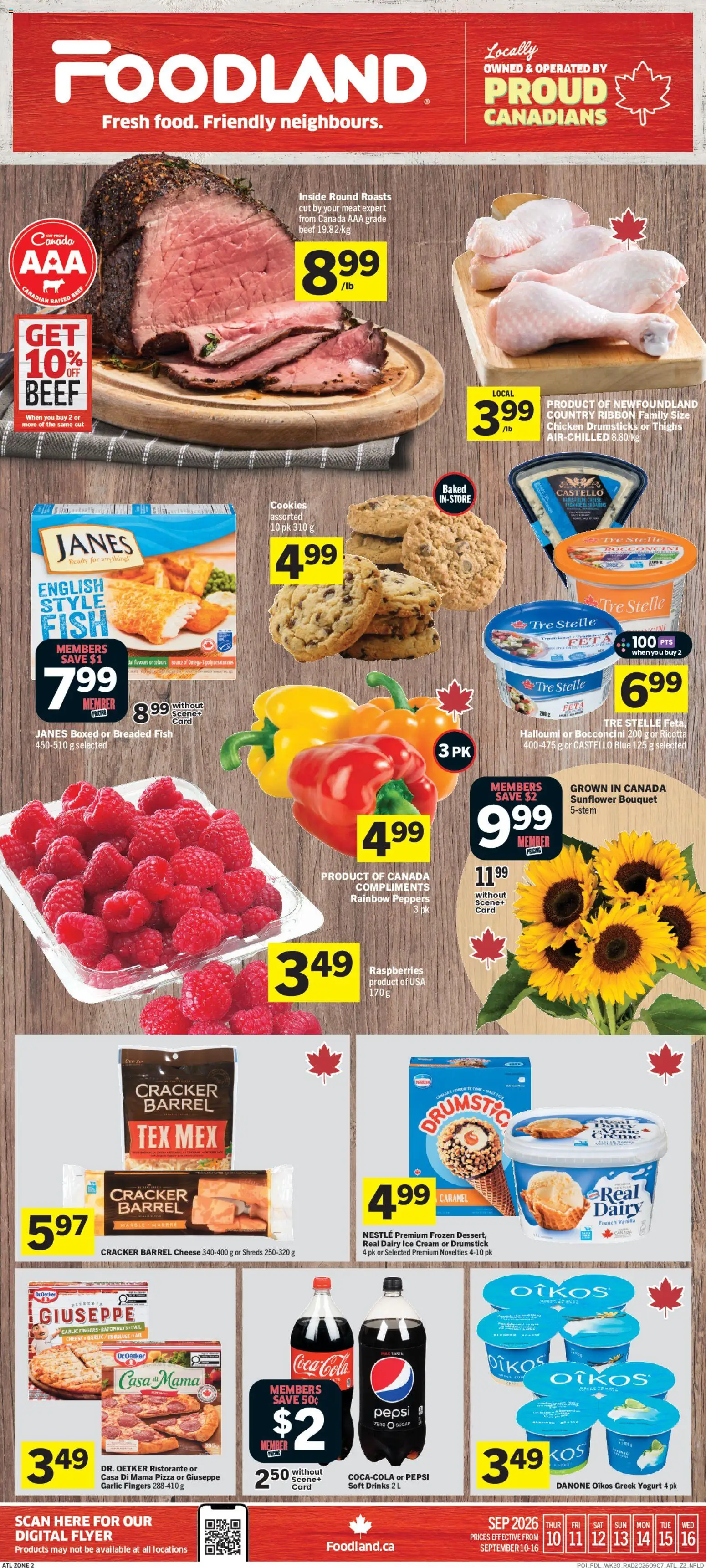 Foodland flyer valid from Sep 10, 2026 | Page: 1 | Products: Cookies, Sunflower, Ricotta, Chicken drumsticks