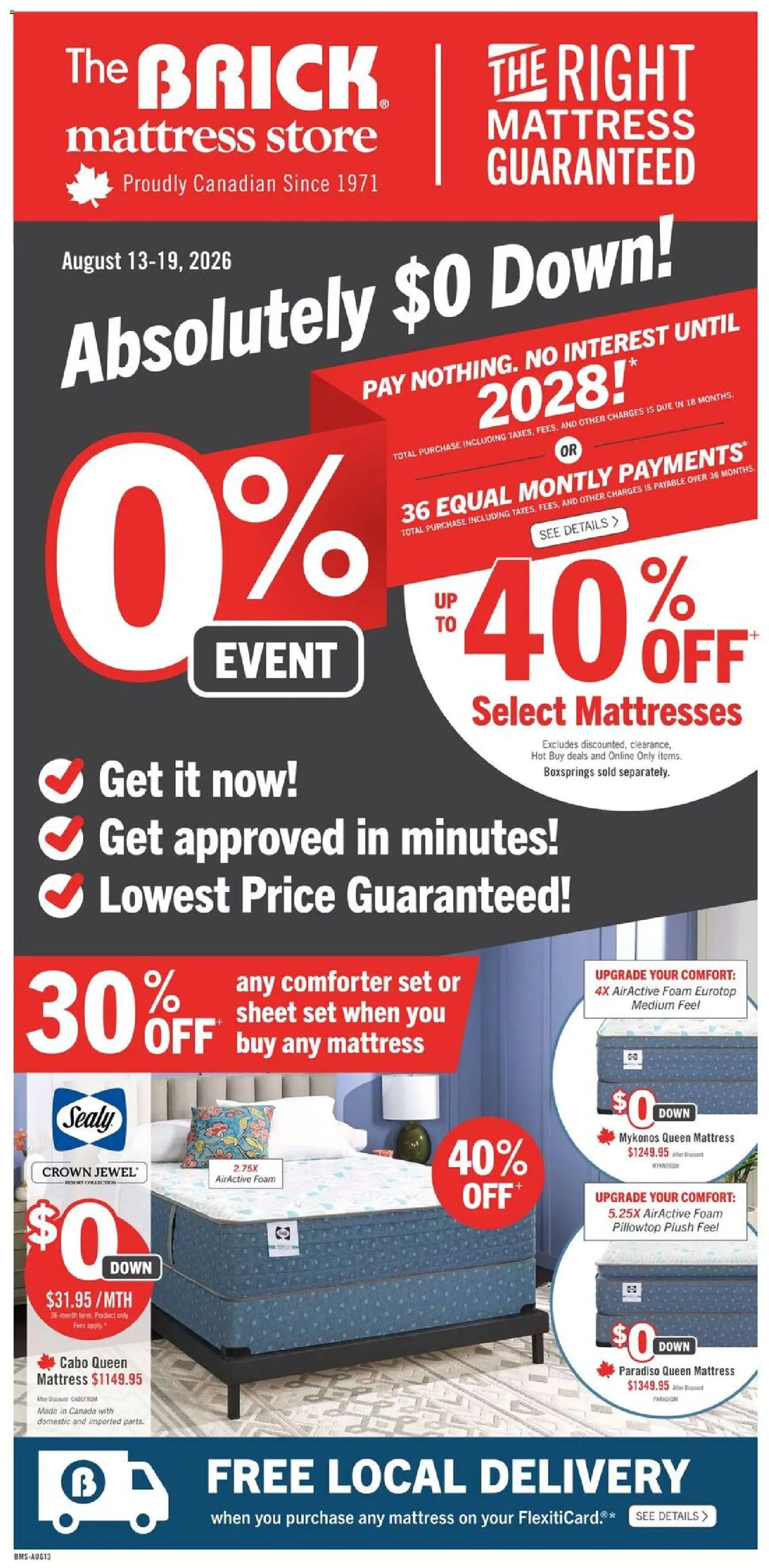The Brick flyer valid from Aug 13, 2026 | Page: 1 | Products: Foam, Mattresses, Mattress